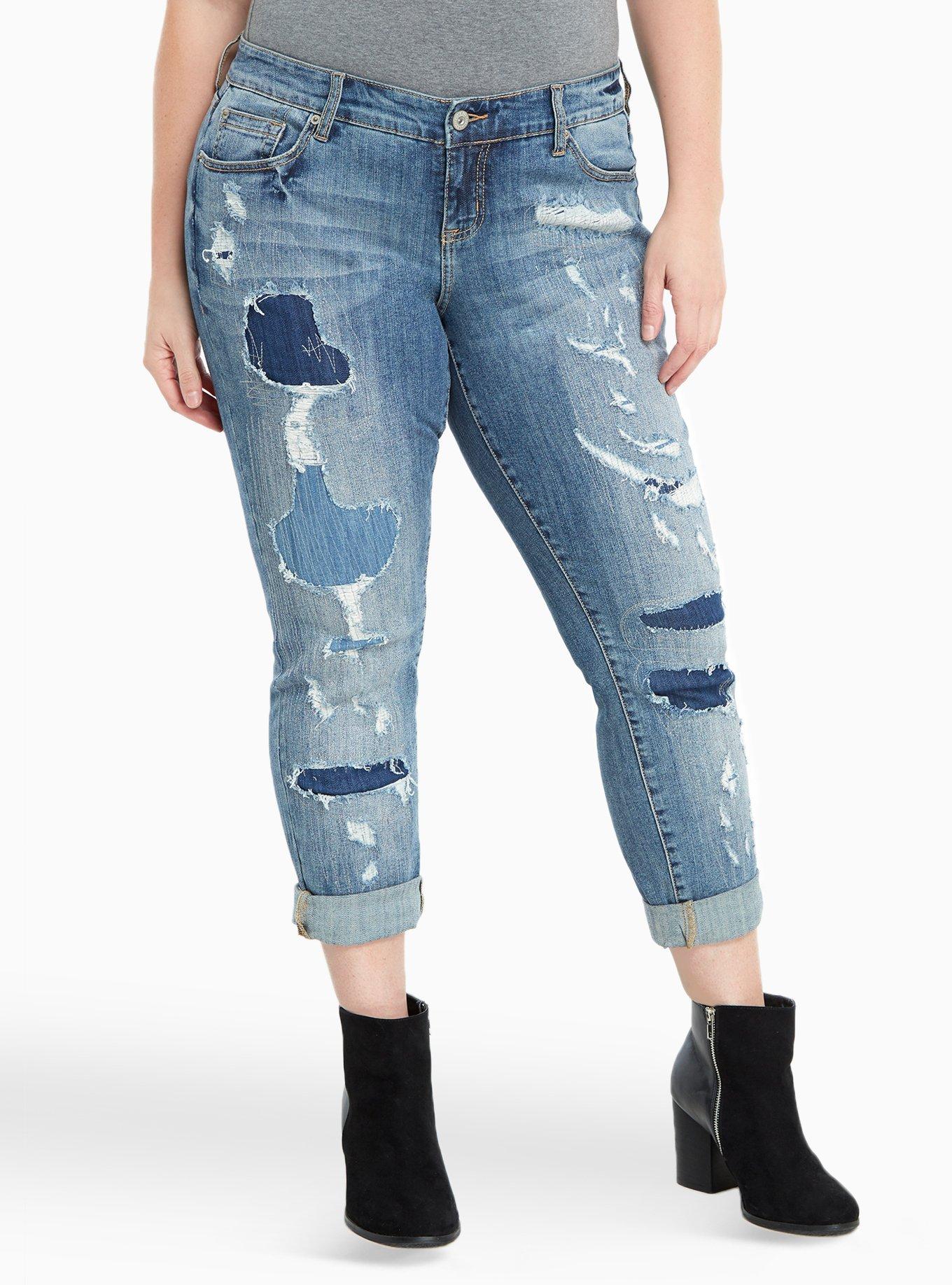 Torrid Premium Boyfriend Jeans - Light Wash with Super Distress, DESTRUCTED, hi-res