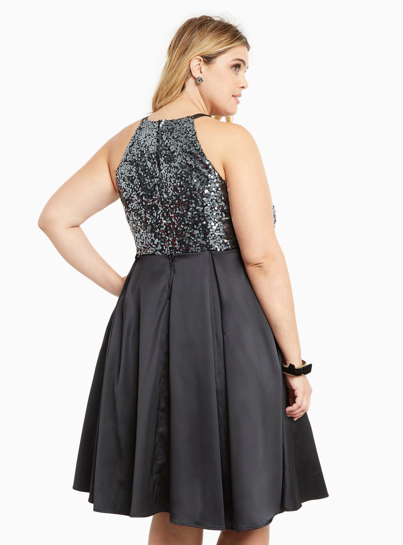 Plus Size - Special Occasion Sequin & Satin Halter Dress - Torrid