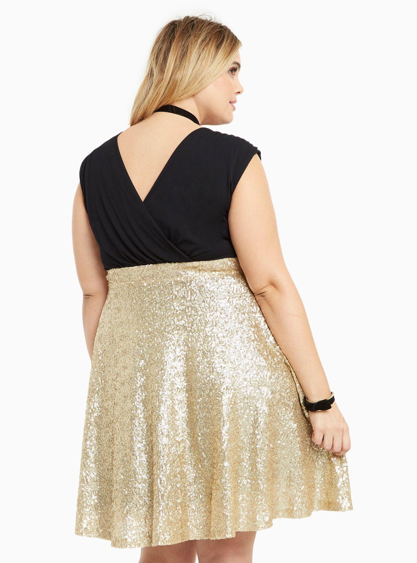 Plus Size Sequin Surplice Dress, GOLD, alternate