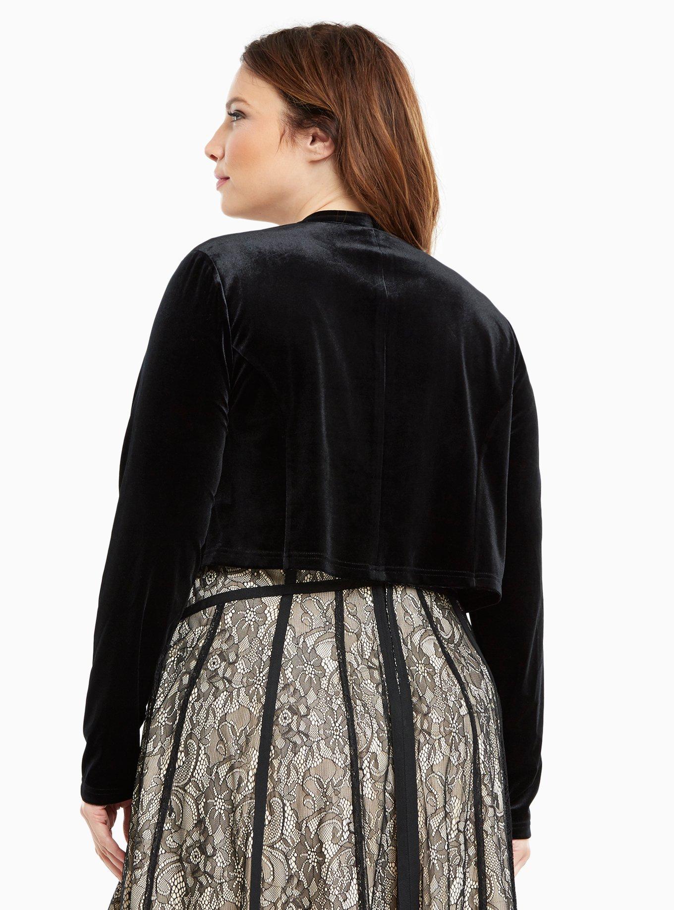 Plus Size Velvet Cropped Open Front Jacket Torrid