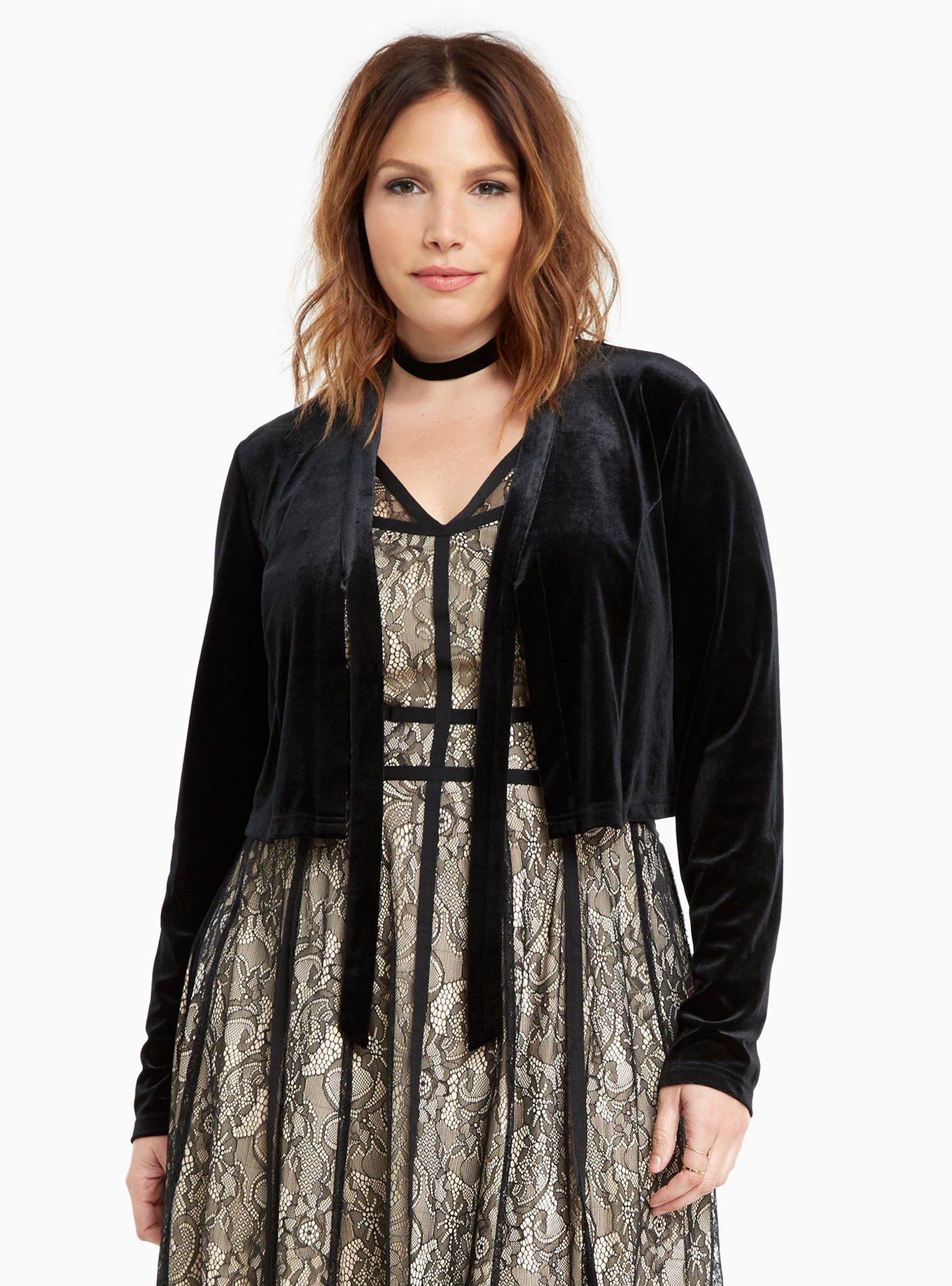 Plus Size Velvet Cropped Open Front Jacket Torrid