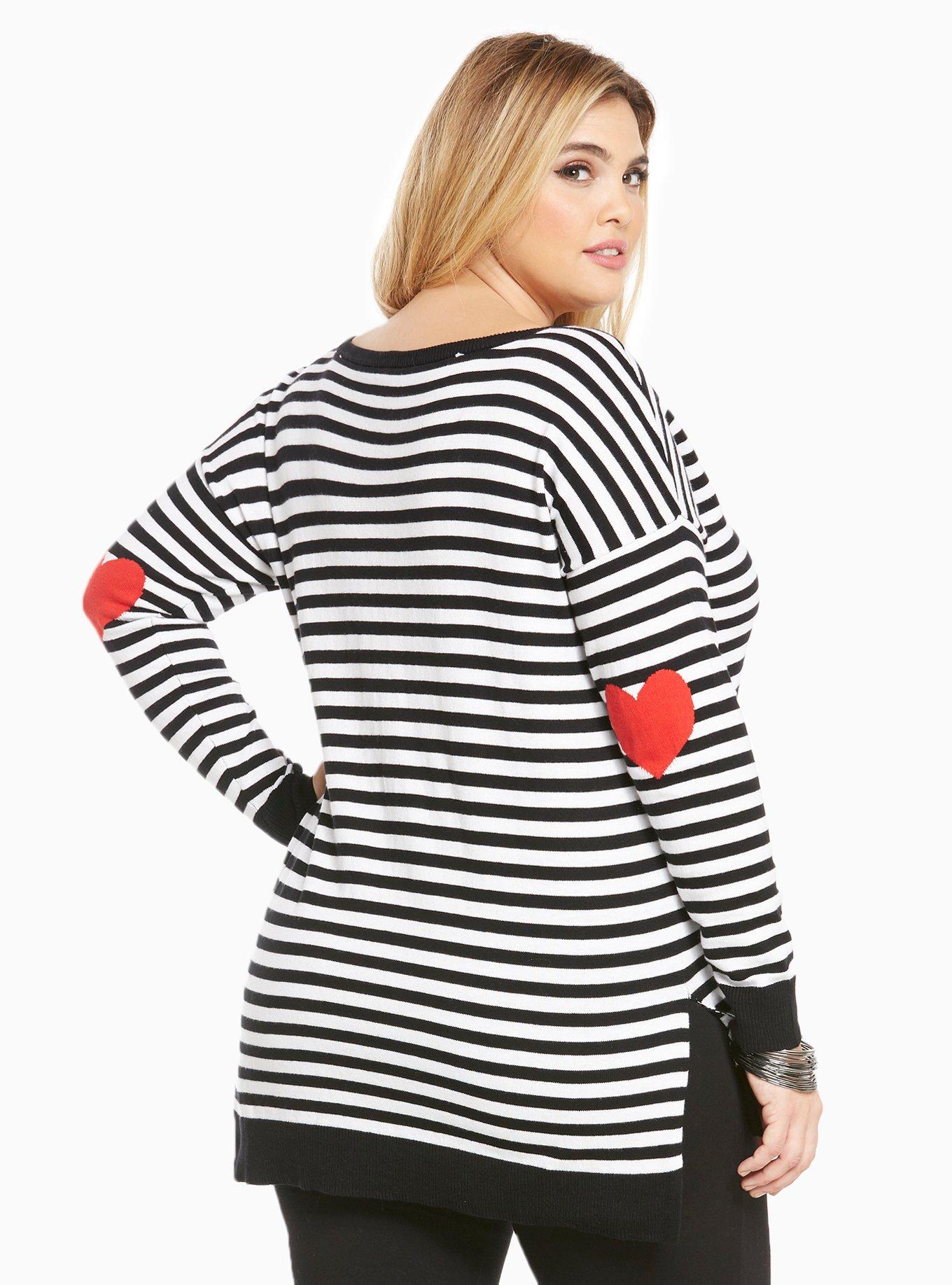 Plus Size Striped Heart Patch Elbow Sweater Torrid