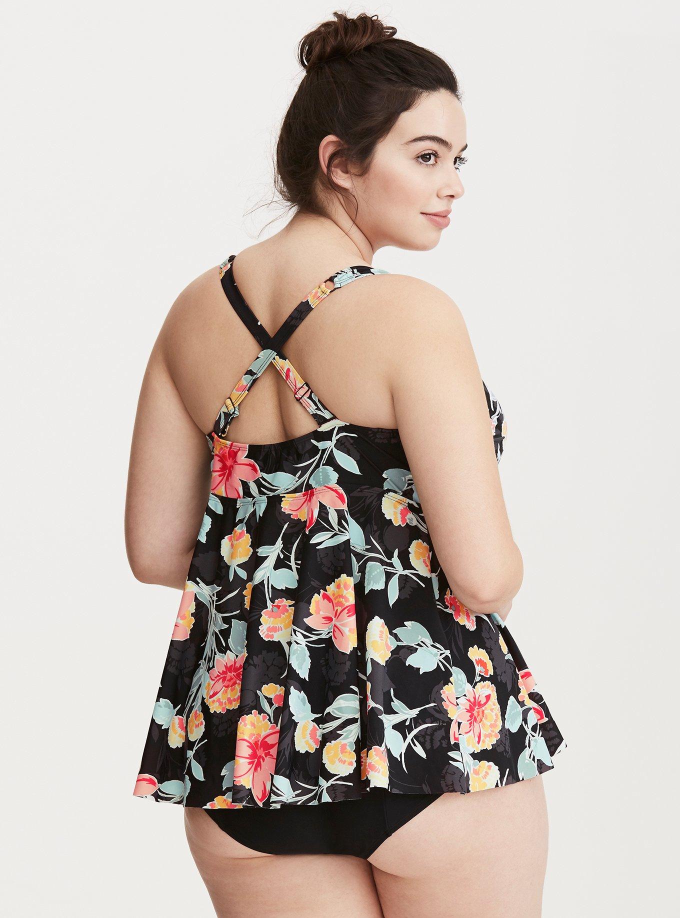 Plus Size - Floral Print Babydoll Tankini Top - Torrid