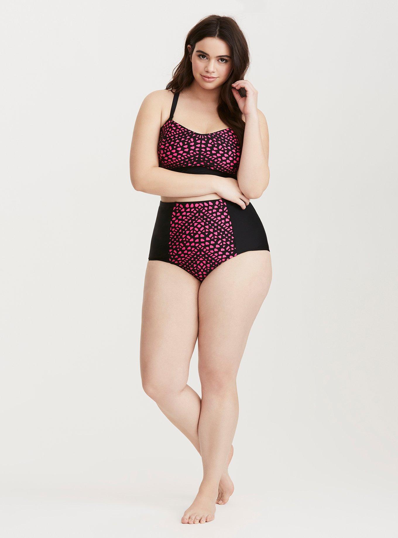 Laser Cut Bandeau Swim Top, PINK GLO, alternate