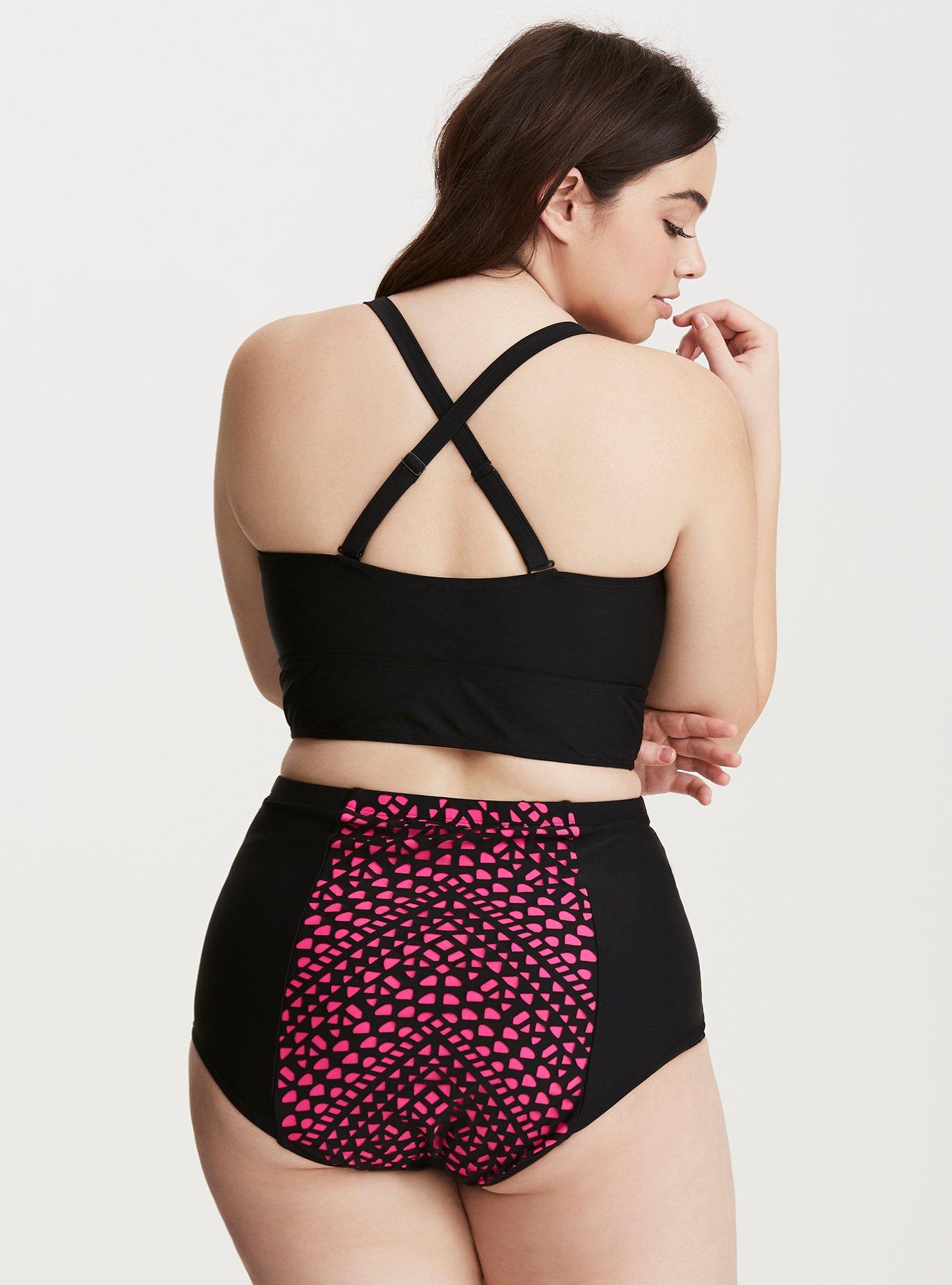 Laser Cut Bandeau Swim Top, PINK GLO, alternate