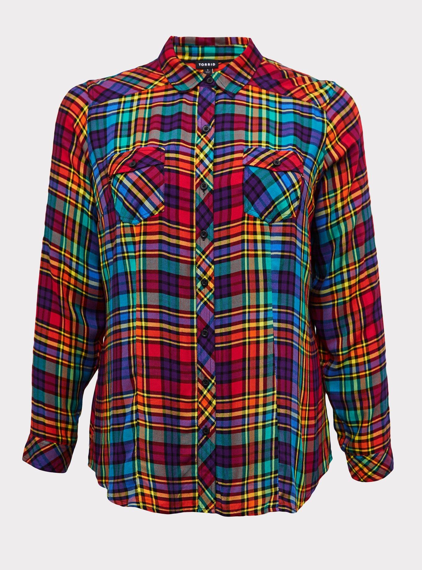 Boys Autumn Rainbow Plaid Button Down Shirt