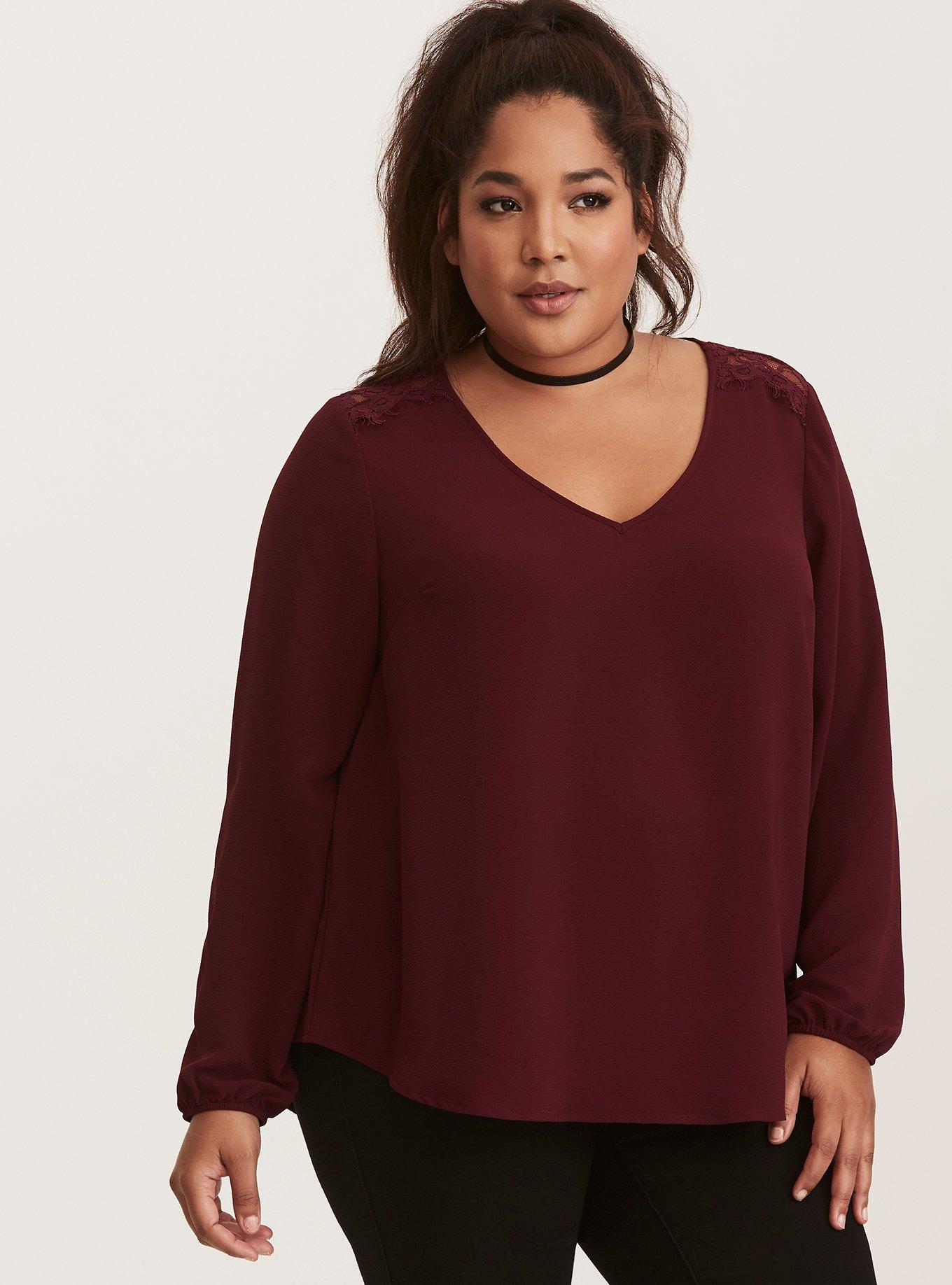 Plus Size - Crepe Lace Drop Back Top - Torrid