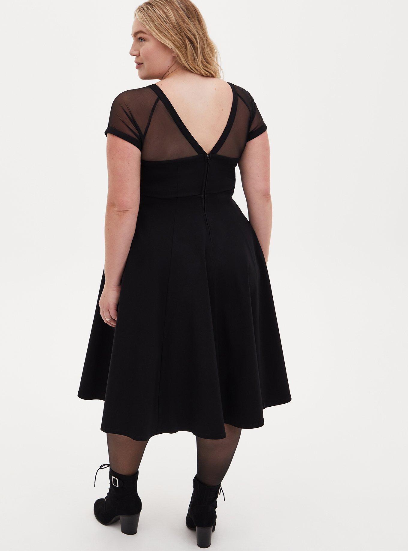 Unique Vintage Plus Size Black Mesh Fit & Flare Dress