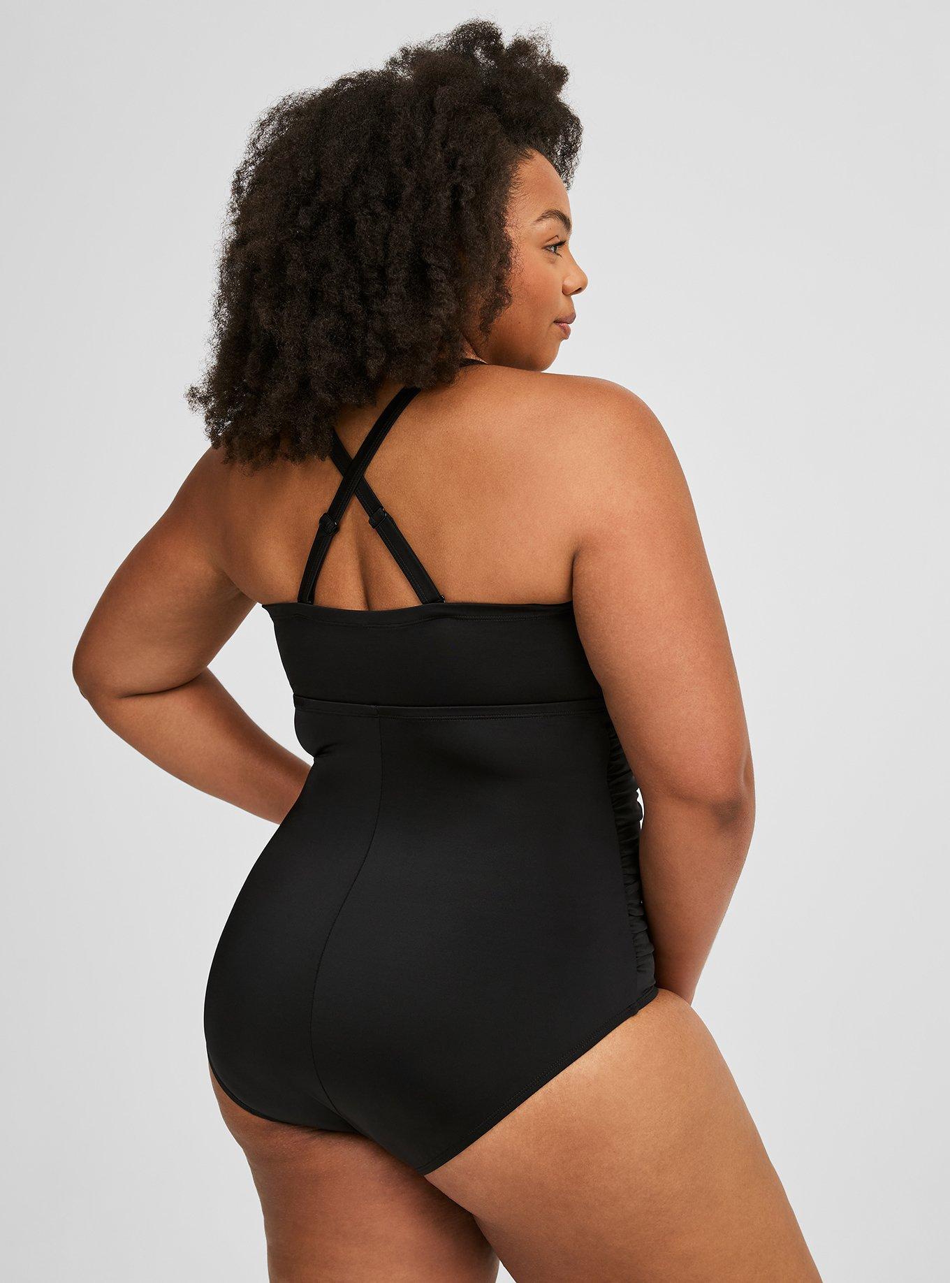 Plus Size - Slim Fix Wireless Lattice Front One Piece Swimsuit