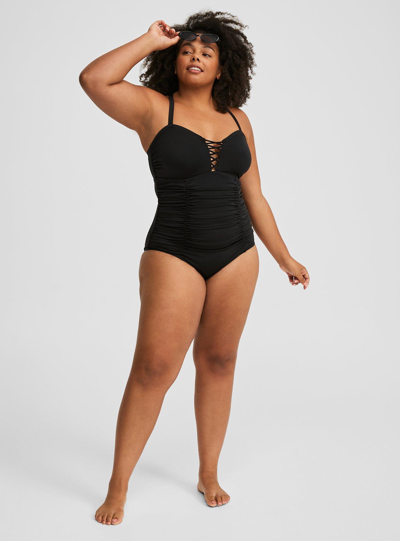 Plus Size Slim Fix Wireless Lattice Front One Piece Swimsuit