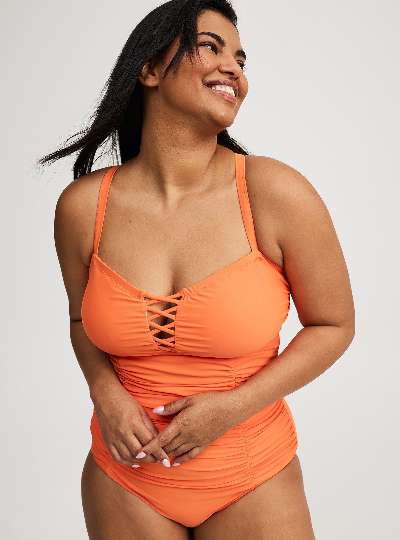 Slim Fix Wireless Lattice Front One Piece Swimsuit