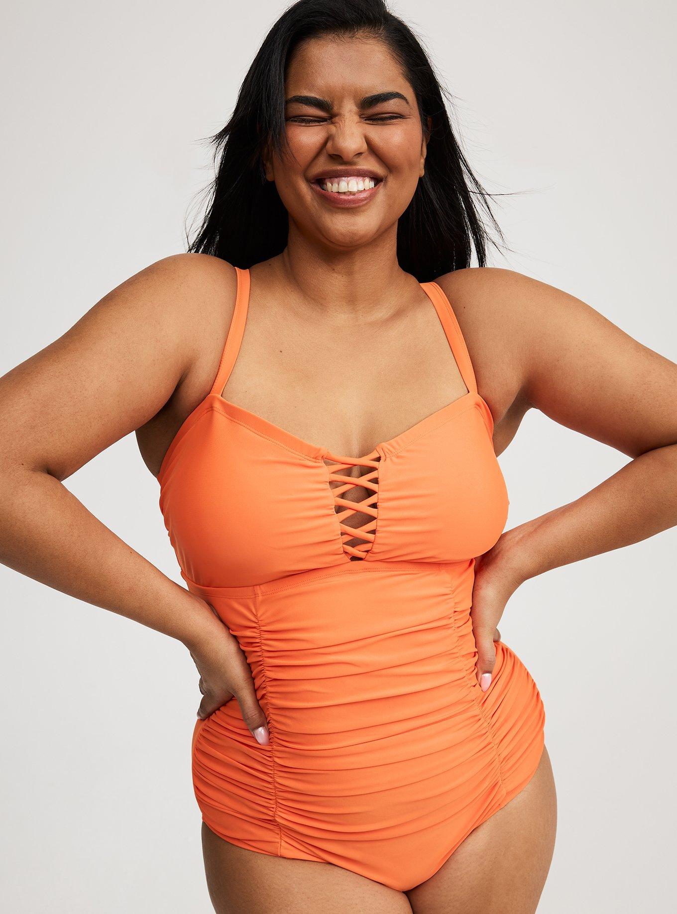 Slim Fix Wireless Lattice Front One Piece Swimsuit