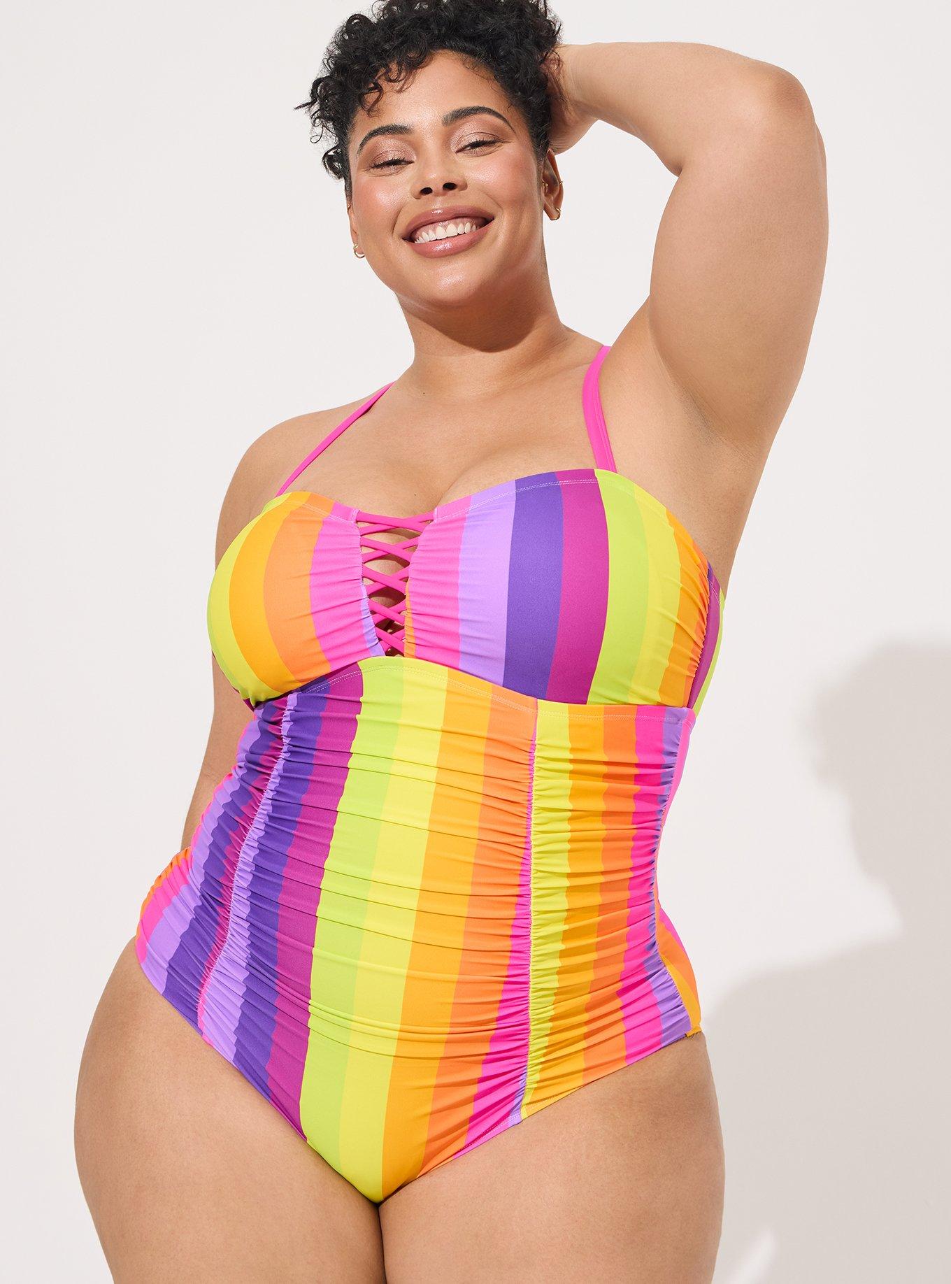 Slim Fix Wireless Lattice Front One Piece Swimsuit