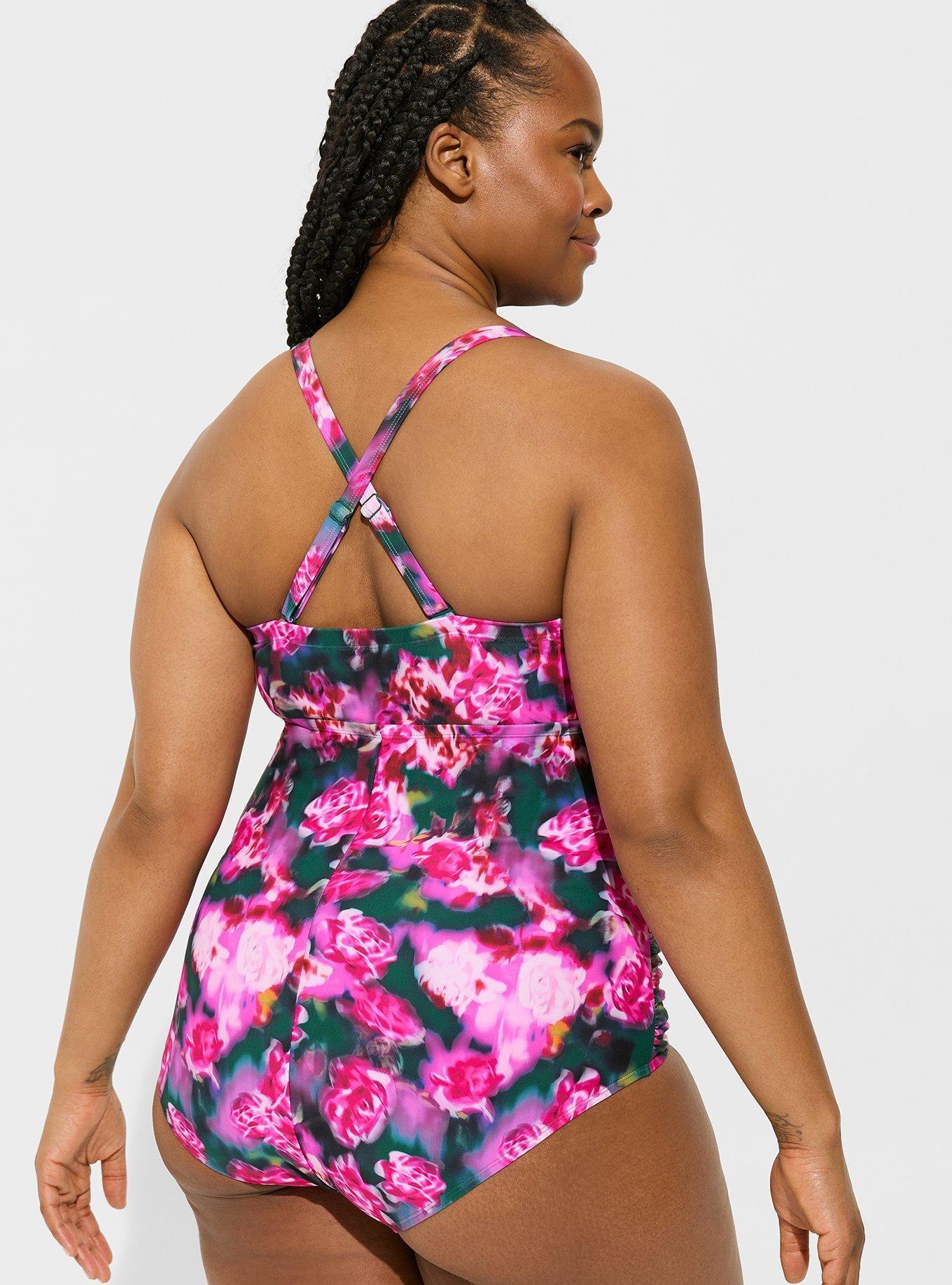 Plus Size - Slim Fix Wireless Lattice Front One Piece Swimsuit - Torrid