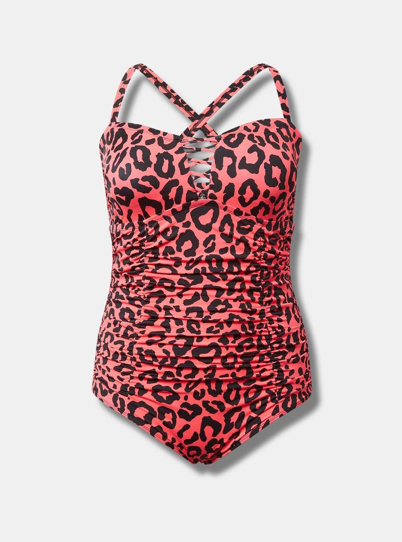 Haiti ruched strapless swimsuit, Red Mix