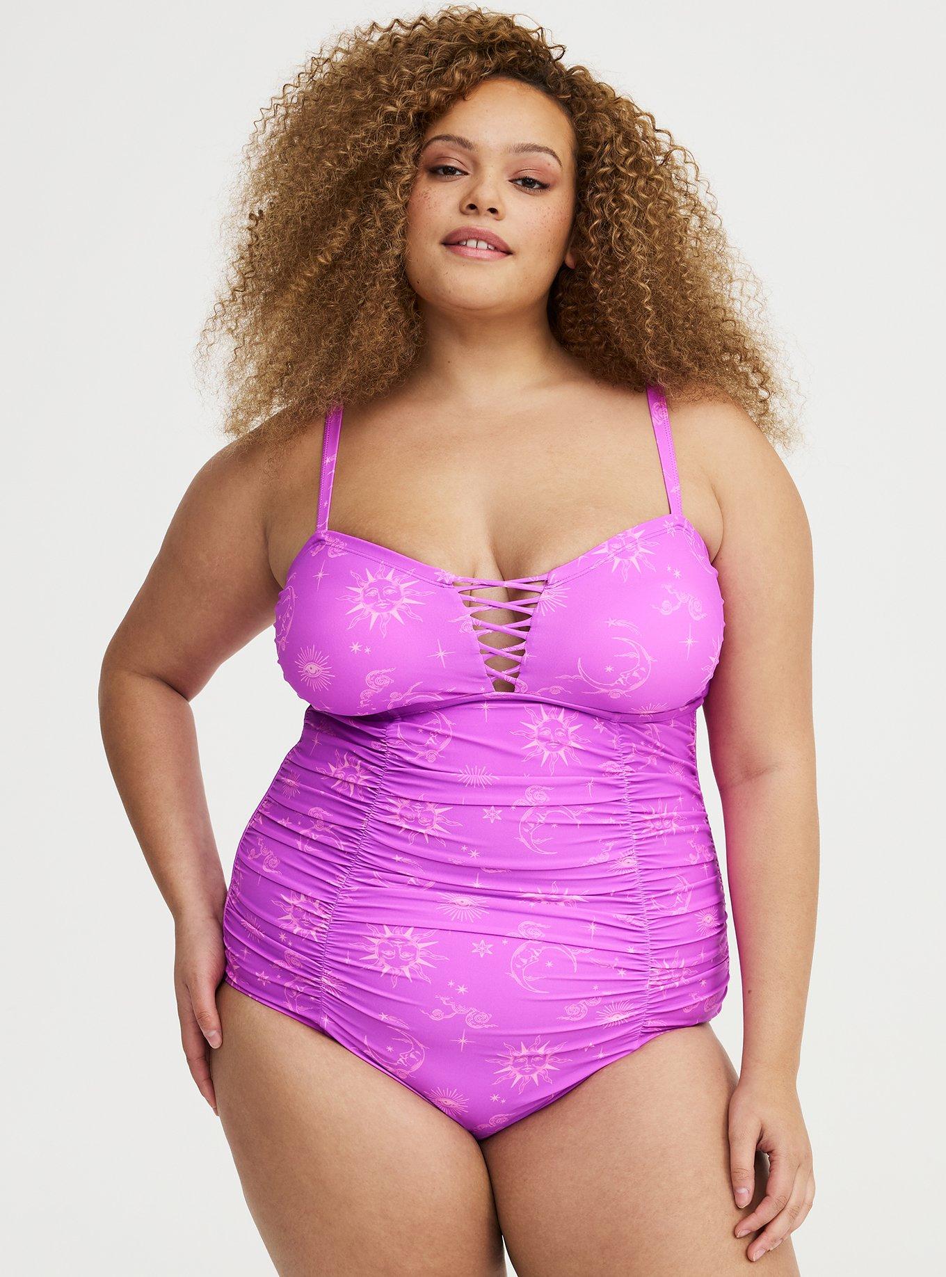 Slim Fix Lattice Front One Piece Swimsuit, CELESTIAL DREAM PURPLE, hi-res
