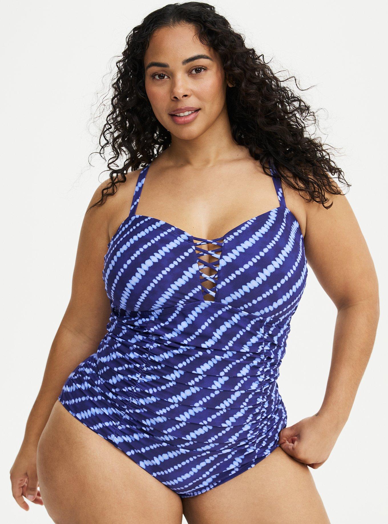Slim Fix Lattice Front One Piece Swimsuit, SHIBORI STRIPE BLUE, hi-res