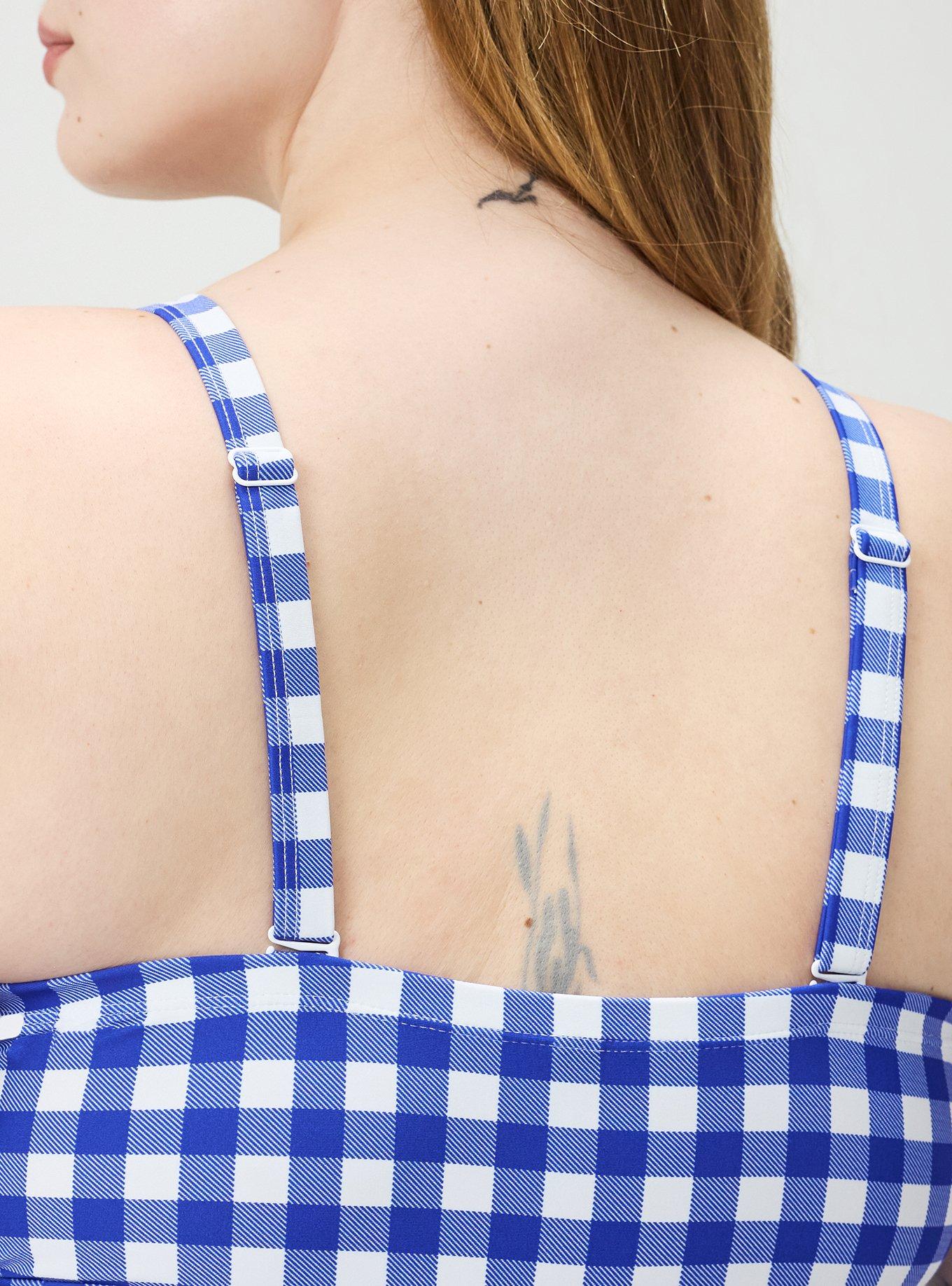 Slim Fix Lattice One Piece Swimsuit, LOVELY GINGHAM BLUE, alternate