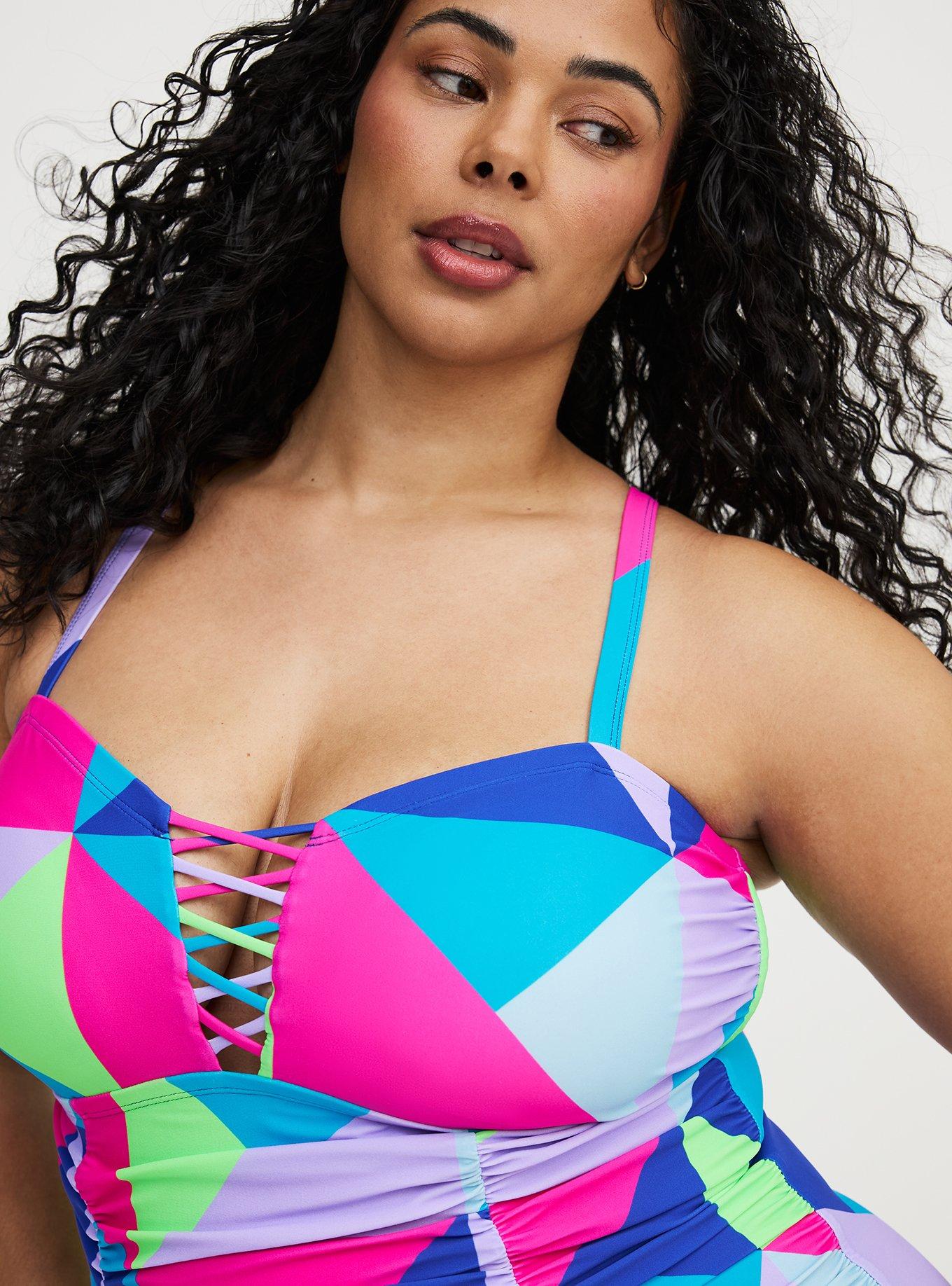 Slim Fix Lattice One Piece Swimsuit, CHILL OUT GEO MULTI, alternate