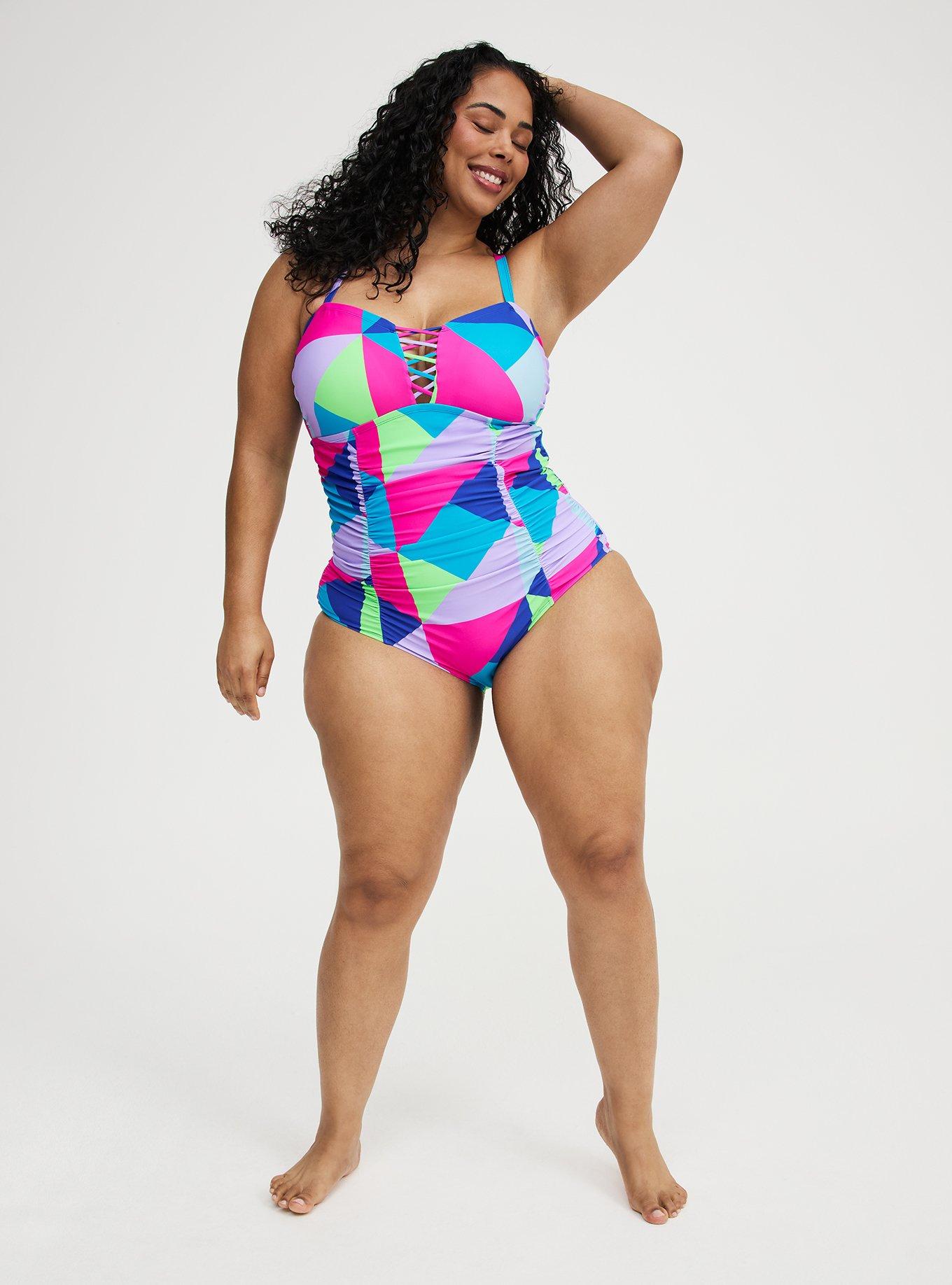 Slim Fix Lattice One Piece Swimsuit, CHILL OUT GEO MULTI, alternate