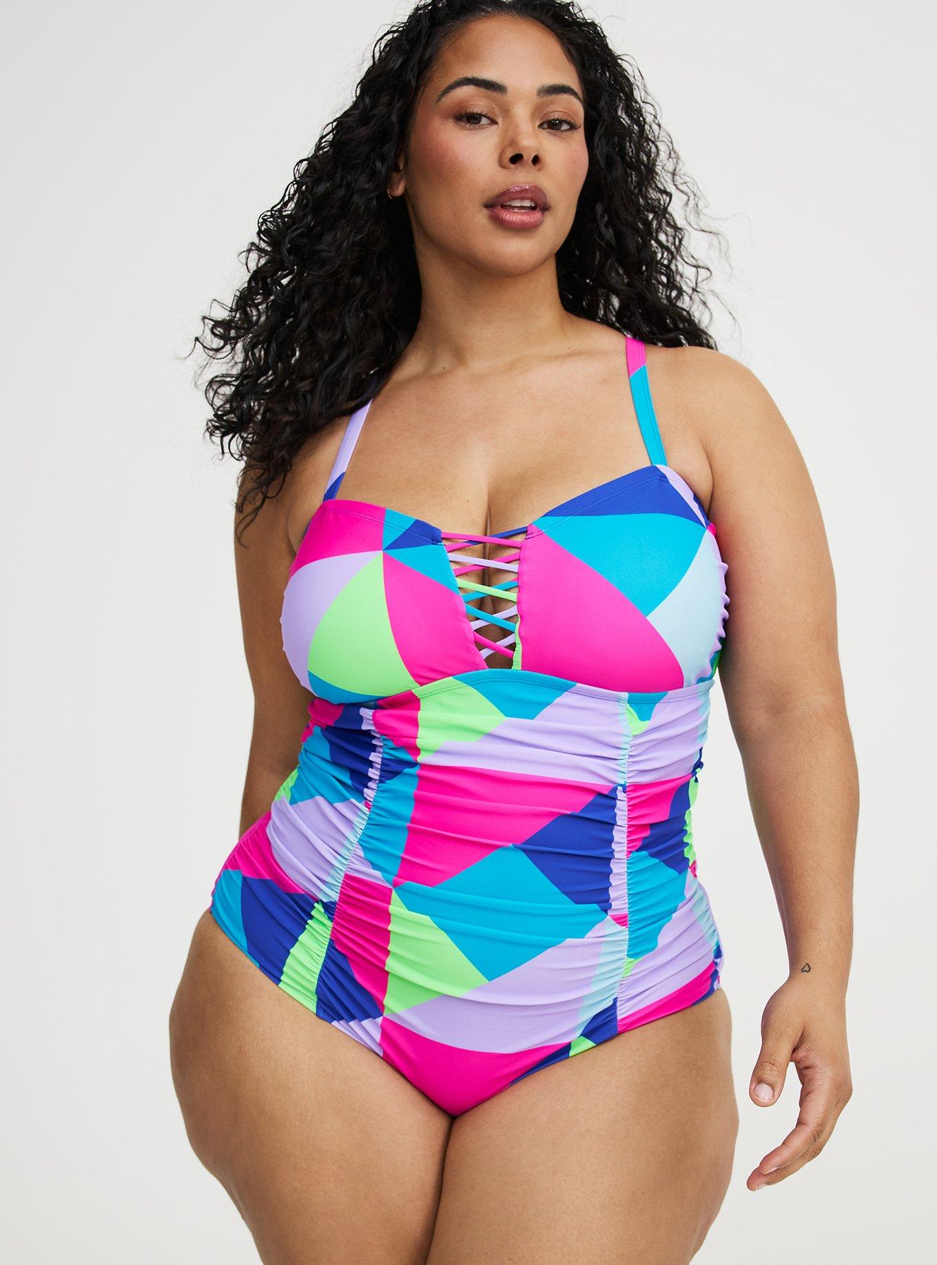 Slim Fix Lattice One Piece Swimsuit, CHILL OUT GEO MULTI, hi-res