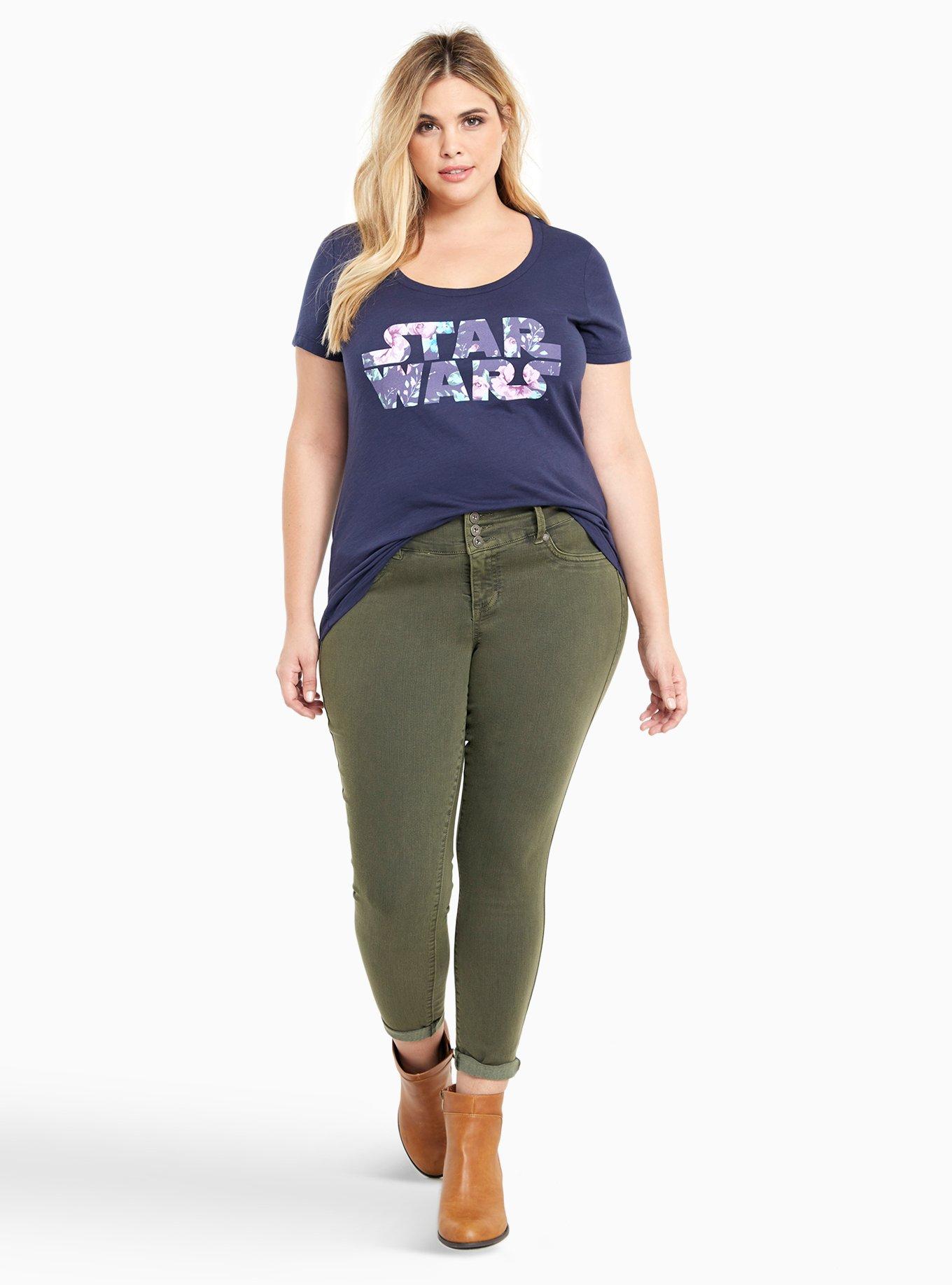 Plus Size Floral Print Star Wars Knit Tee, PEACOAT, alternate