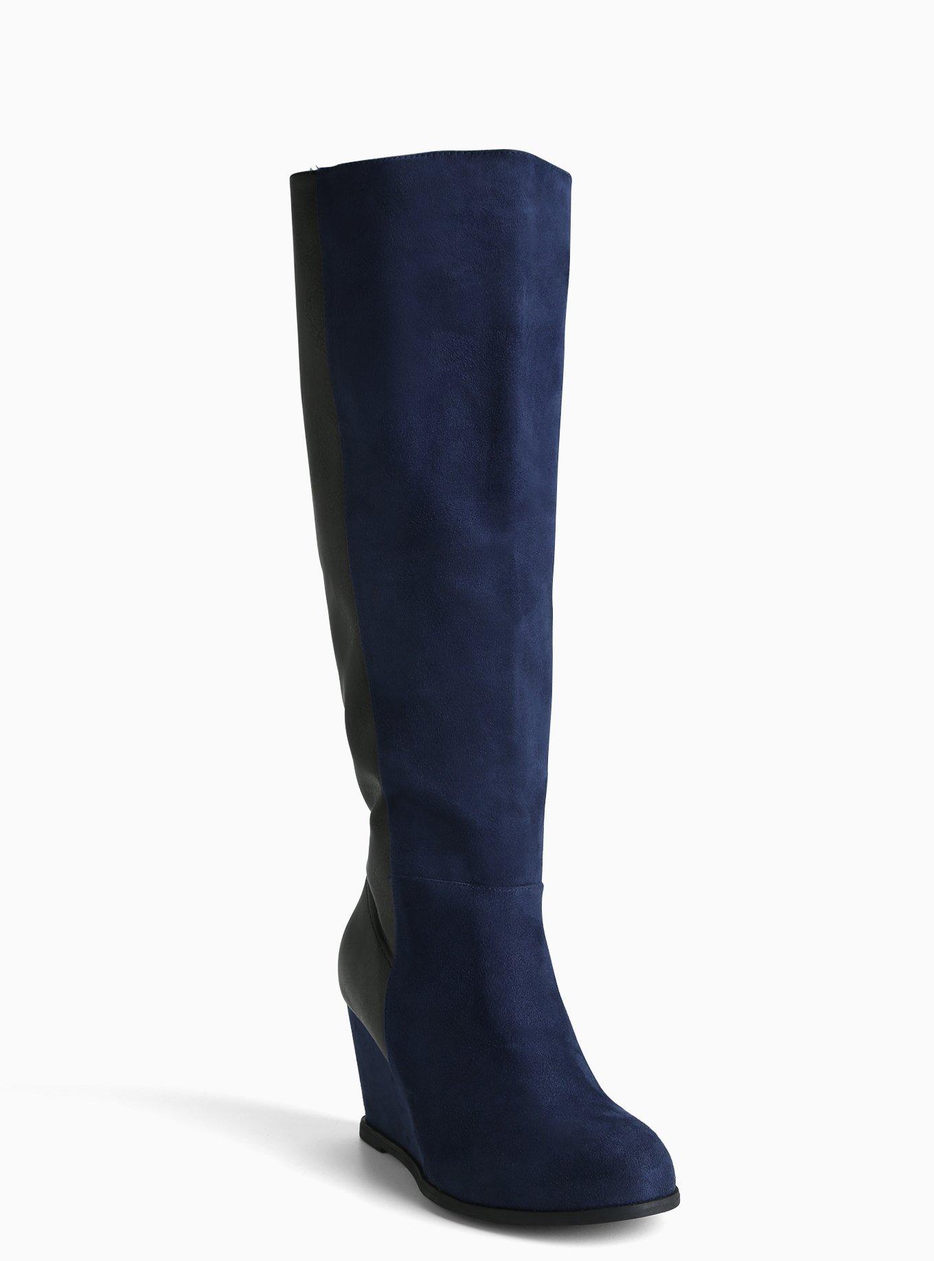 Plus Size - Faux Suede & Faux Leather Wedge Knee Boots (Wide Width ...