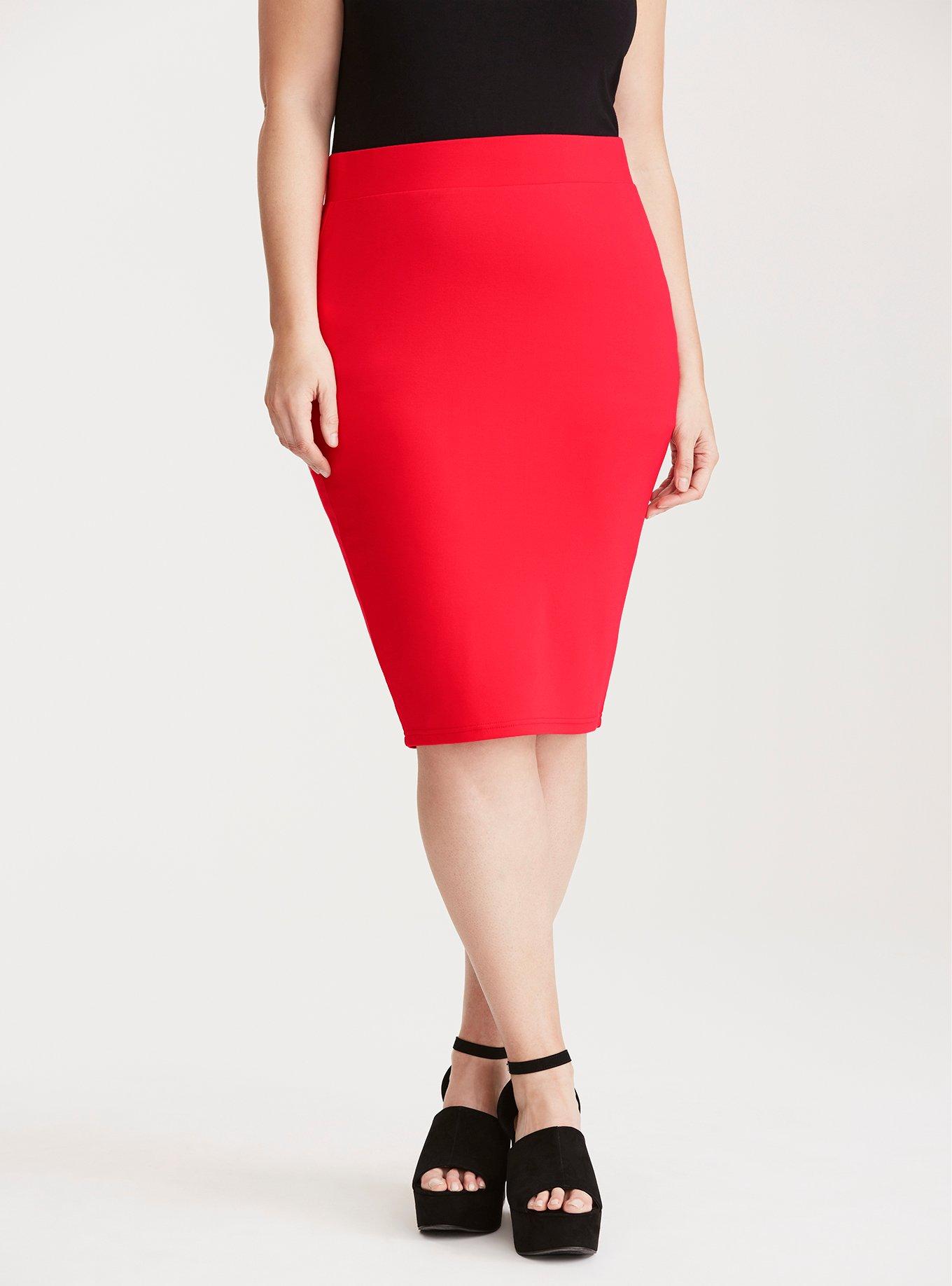 Plus Size Mini Studio Luxe Ponte Pencil Skirt, HIBSISCUS, alternate