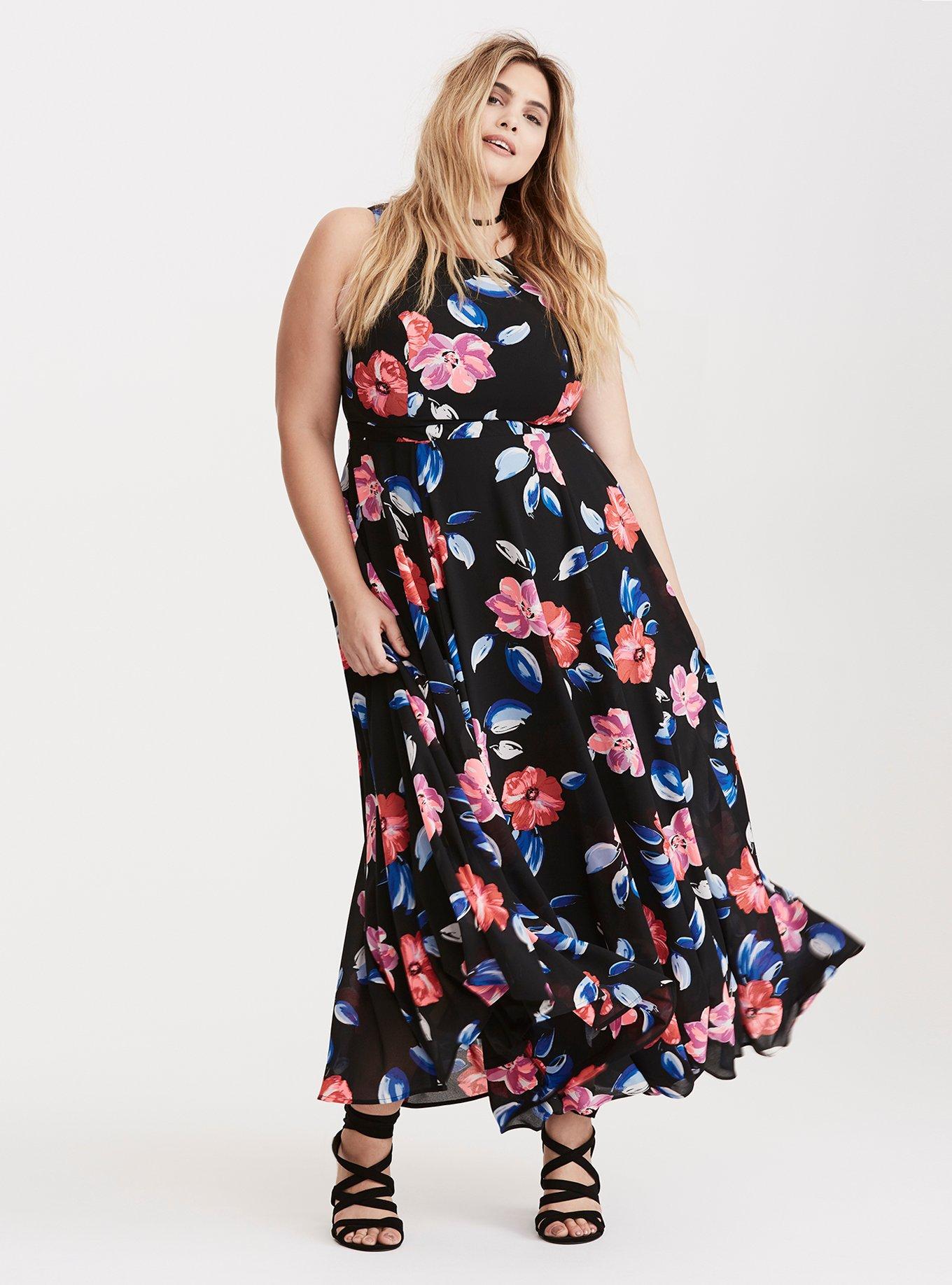 Plus Size - Floral Print Georgette High Neck Maxi Dress - Torrid