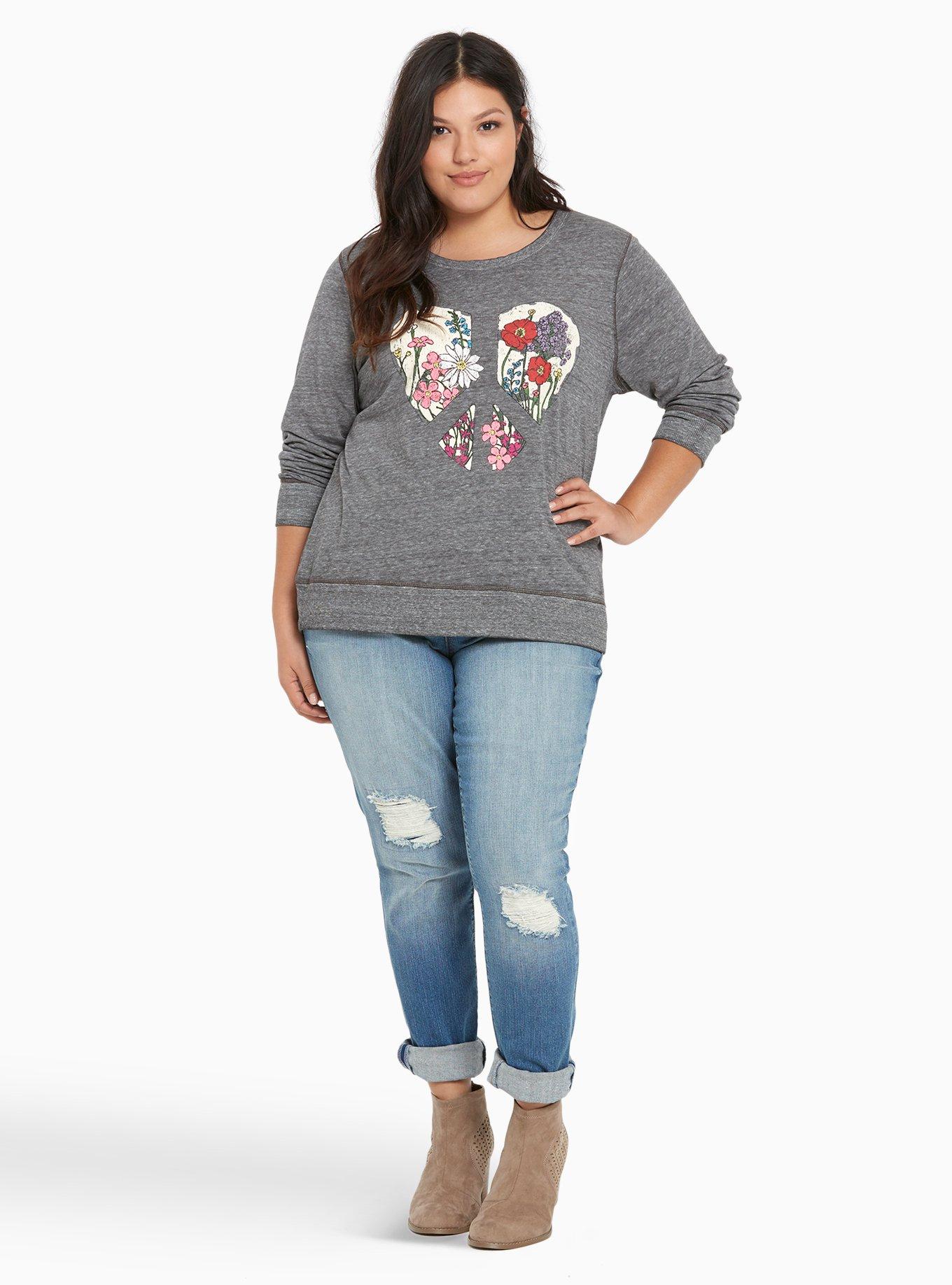 Plus Size Flower Peace Sweatshirt, HEATHER GREY, alternate