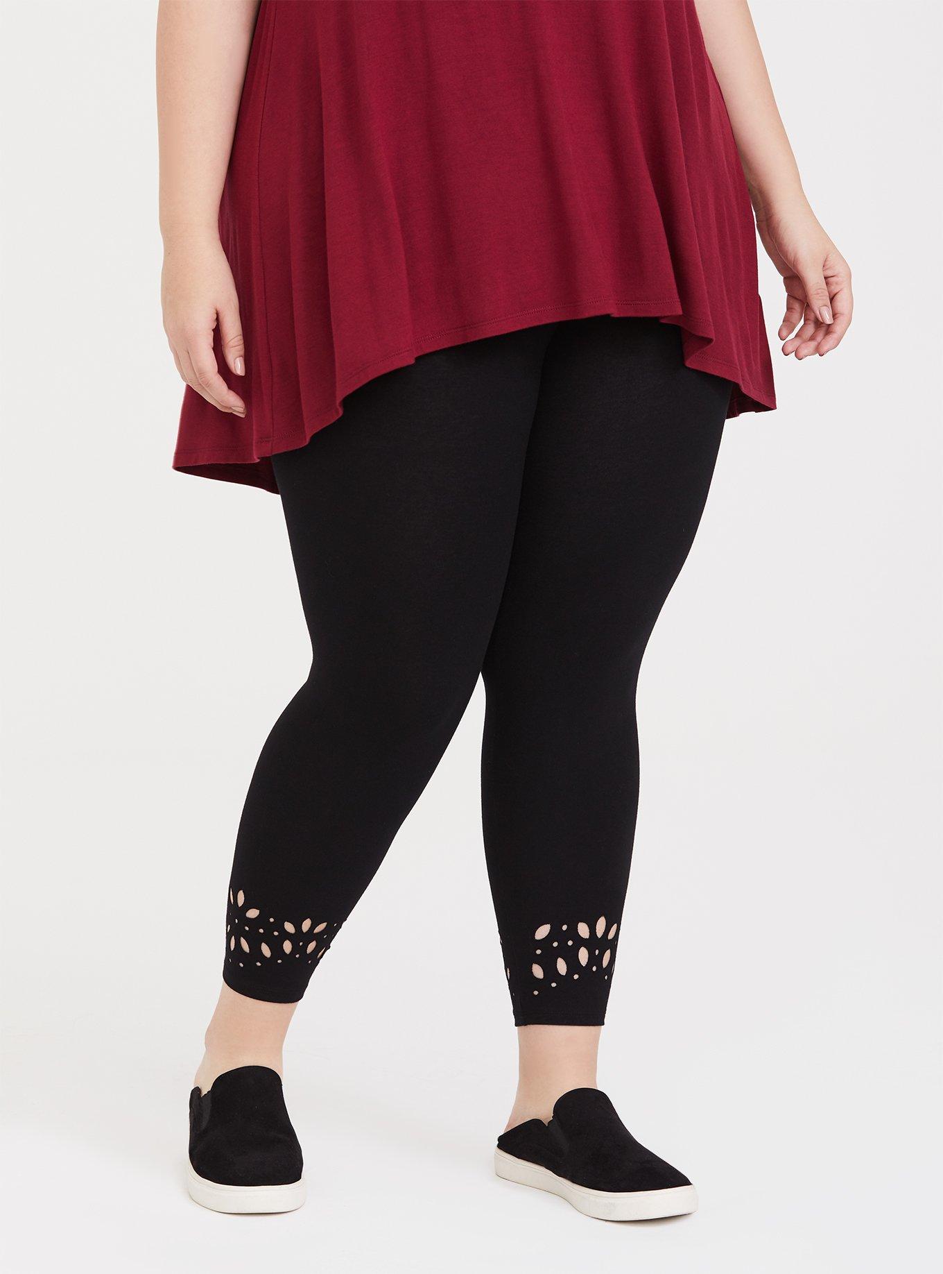 Plus Size - Black Laser Cut Crop Legging - Torrid