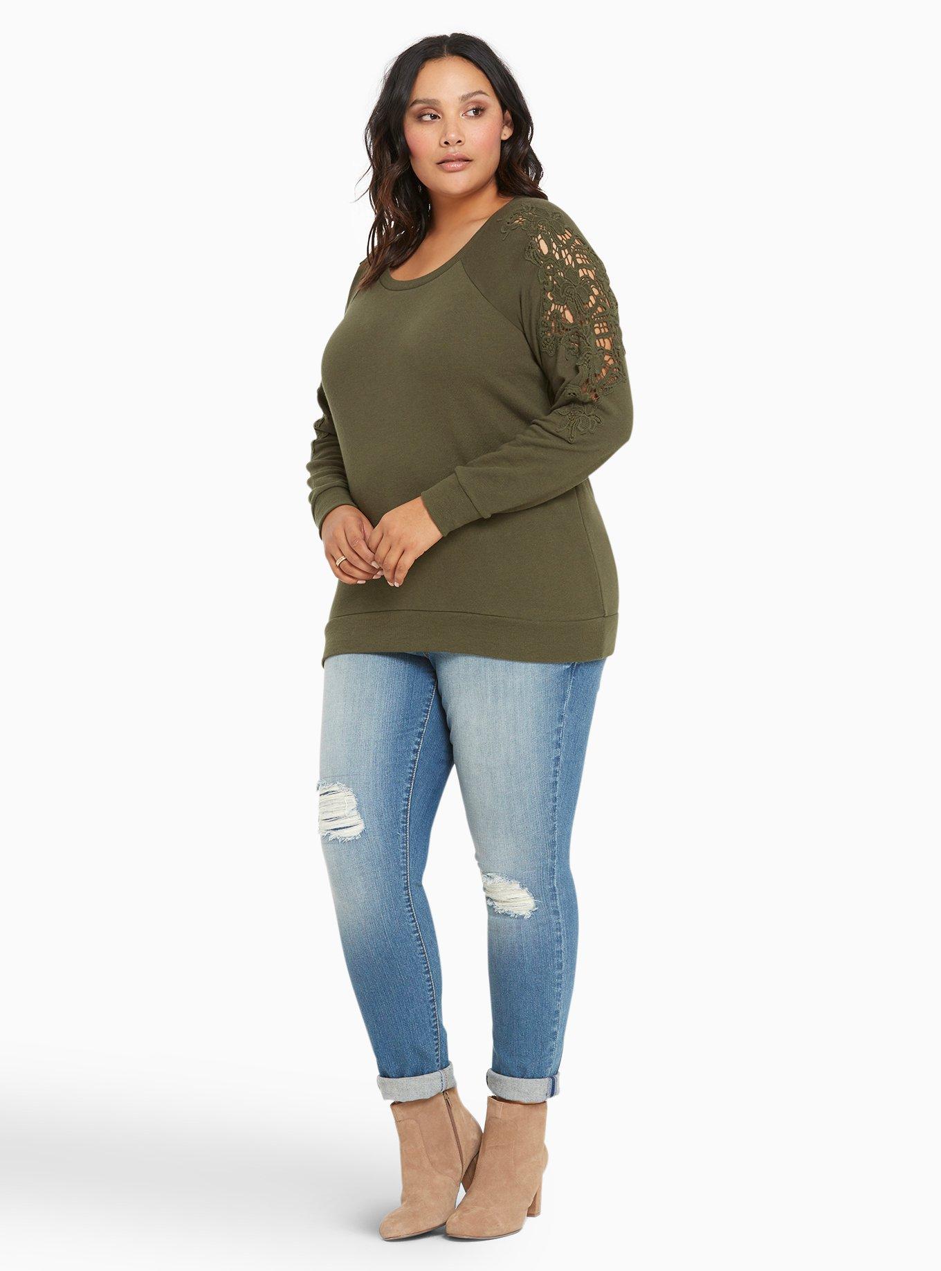 Plus Size Crochet Inset Sweatshirt, NONEC, alternate