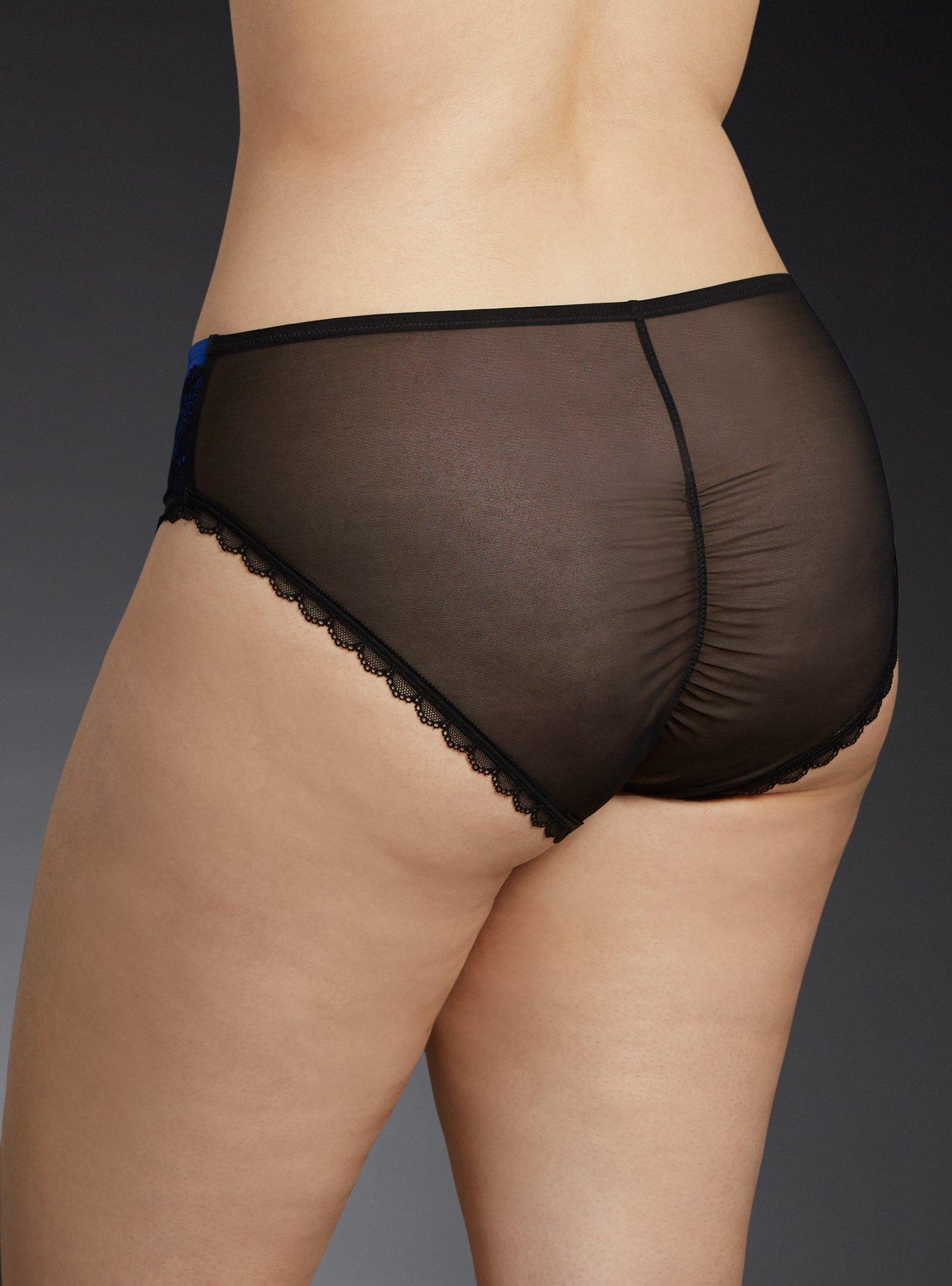 Plus Size Blue Microfiber Lace Cheekster Panty, SURF THE WEB, alternate