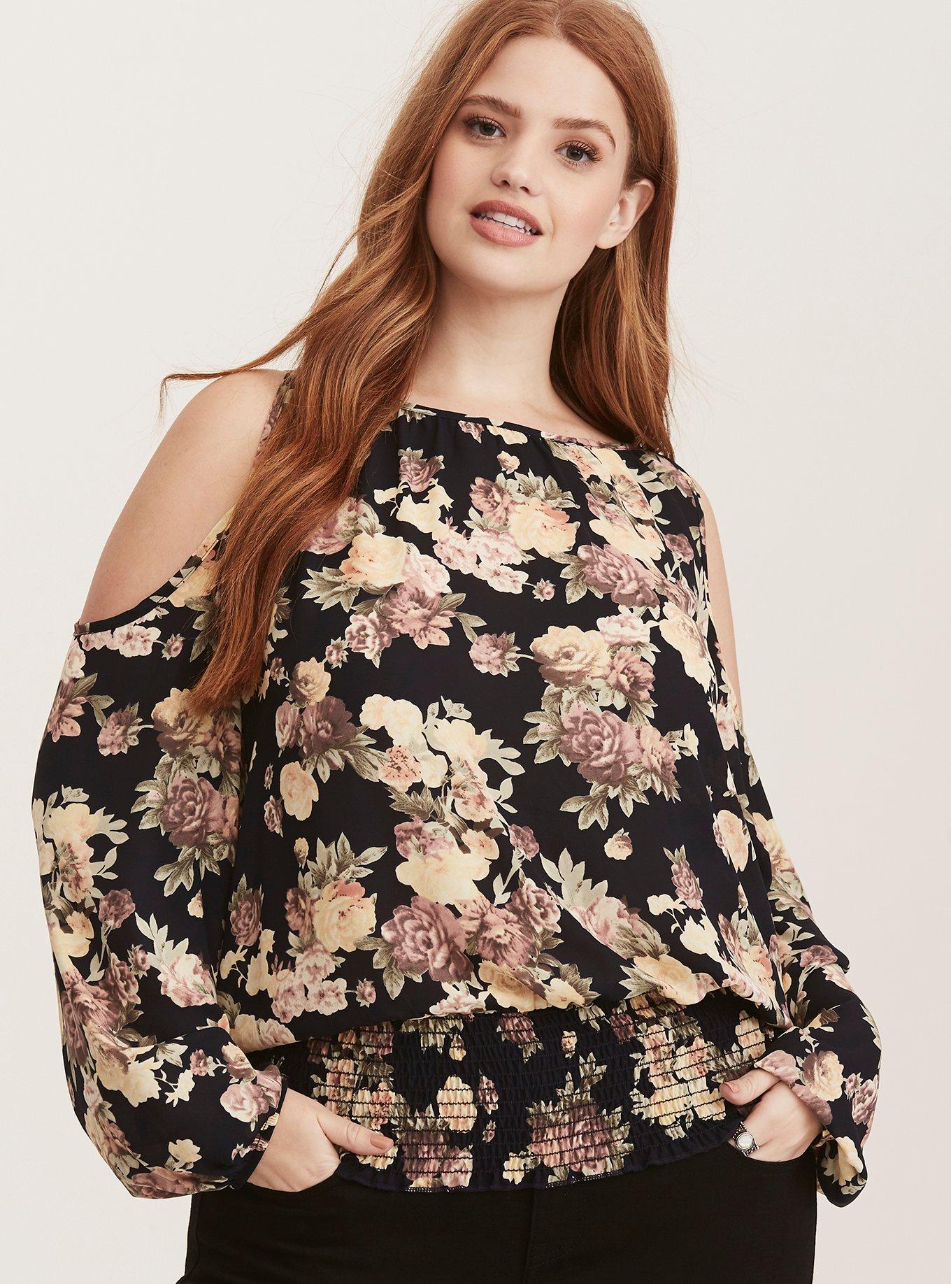 Plus Size - Floral Print Georgette Smocked Bottom Top - Torrid