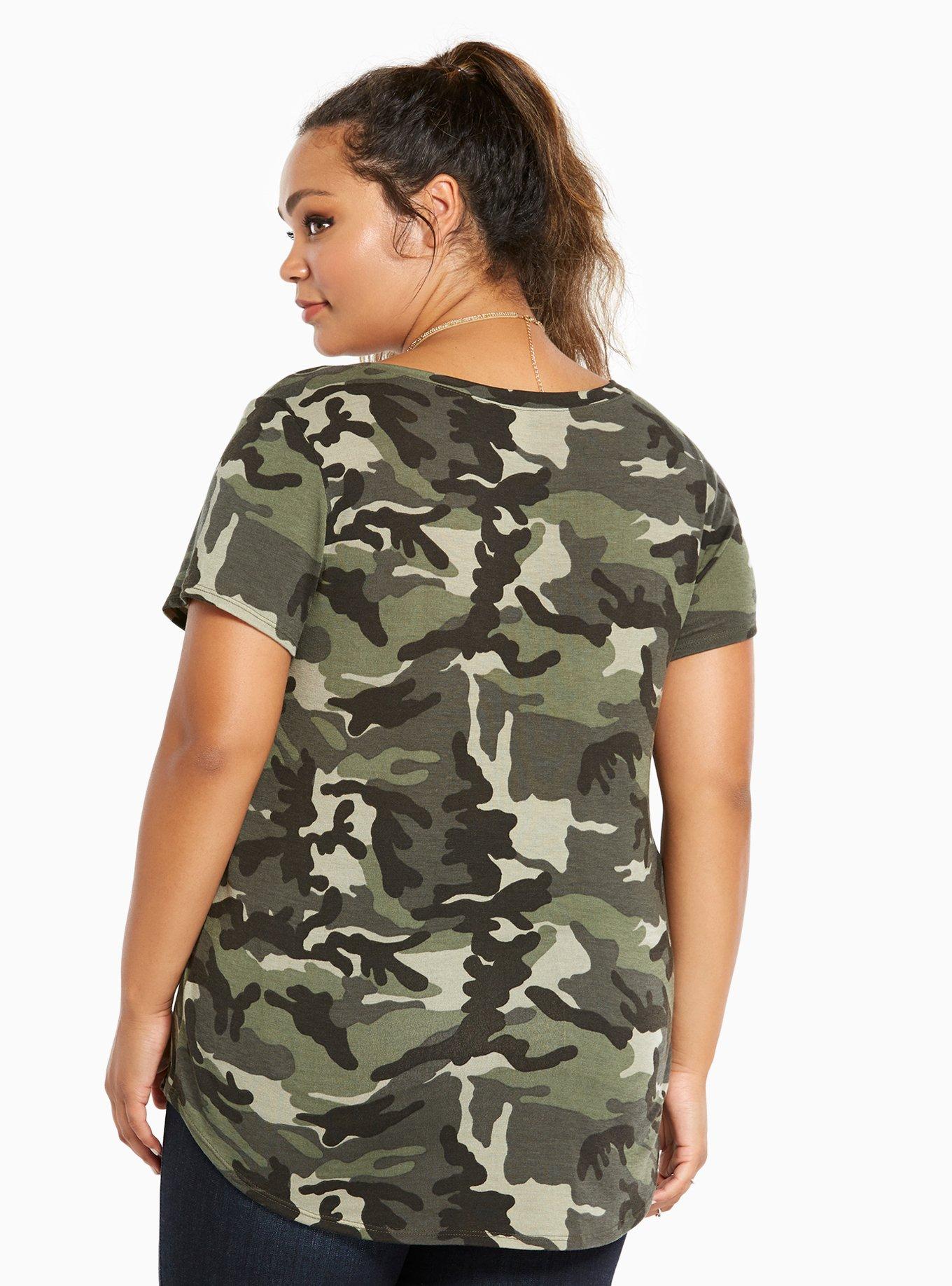 Camo Print V-Neck Tee, CAMO, alternate
