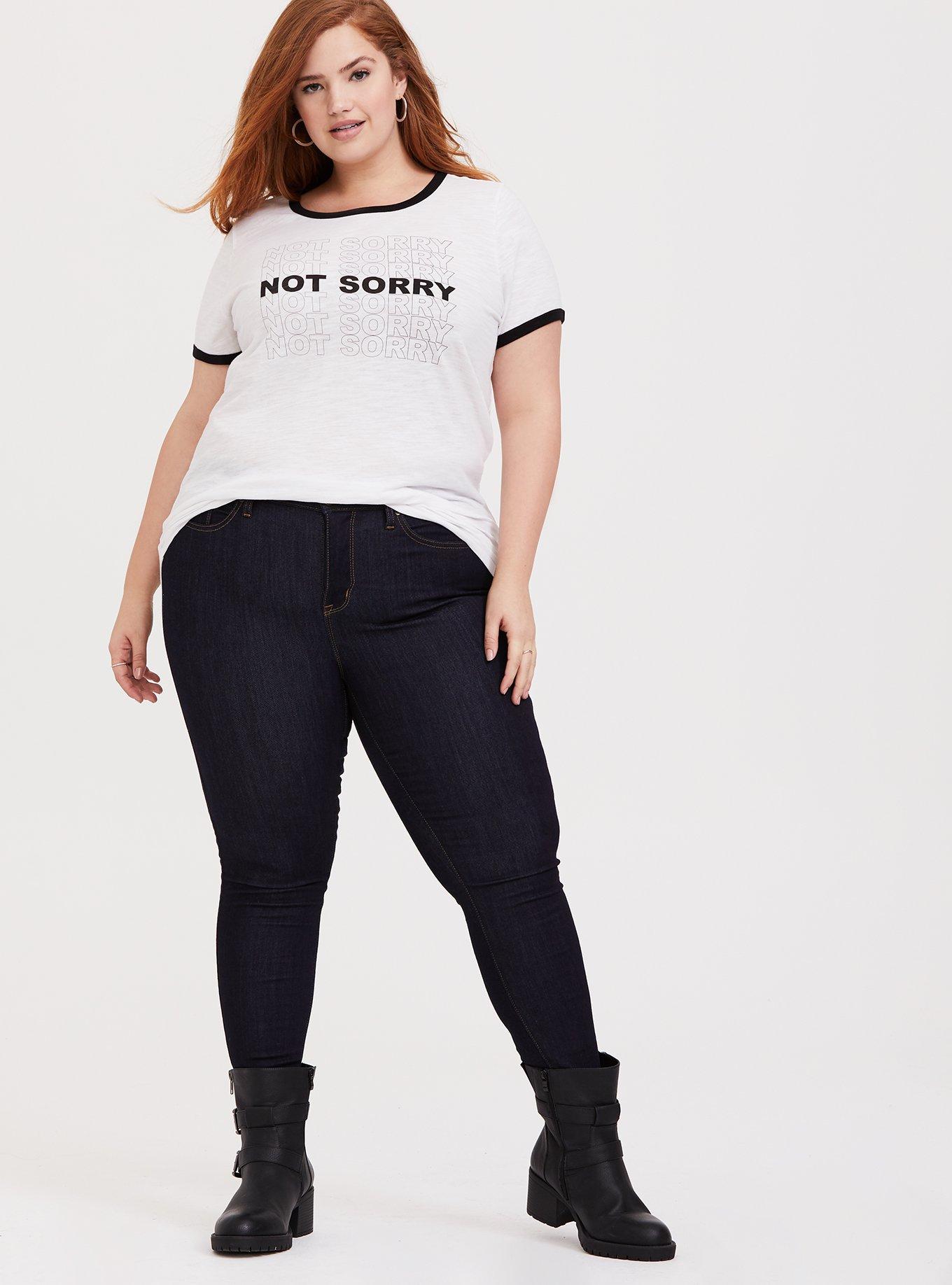 Not Sorry White Slub Classic Fit Ringer Tee, NONEC, alternate