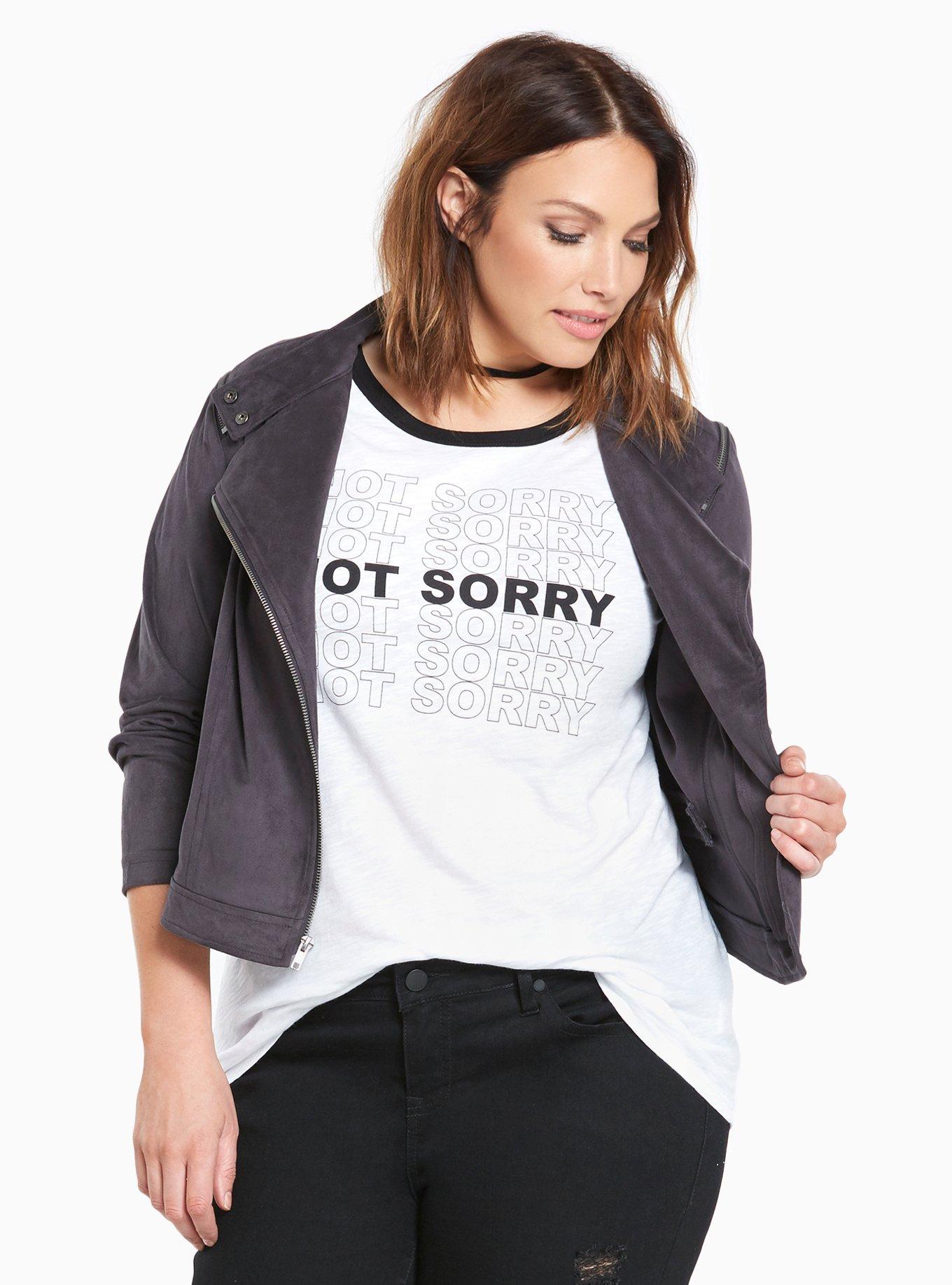 Not Sorry White Slub Classic Fit Ringer Tee, NONEC, alternate