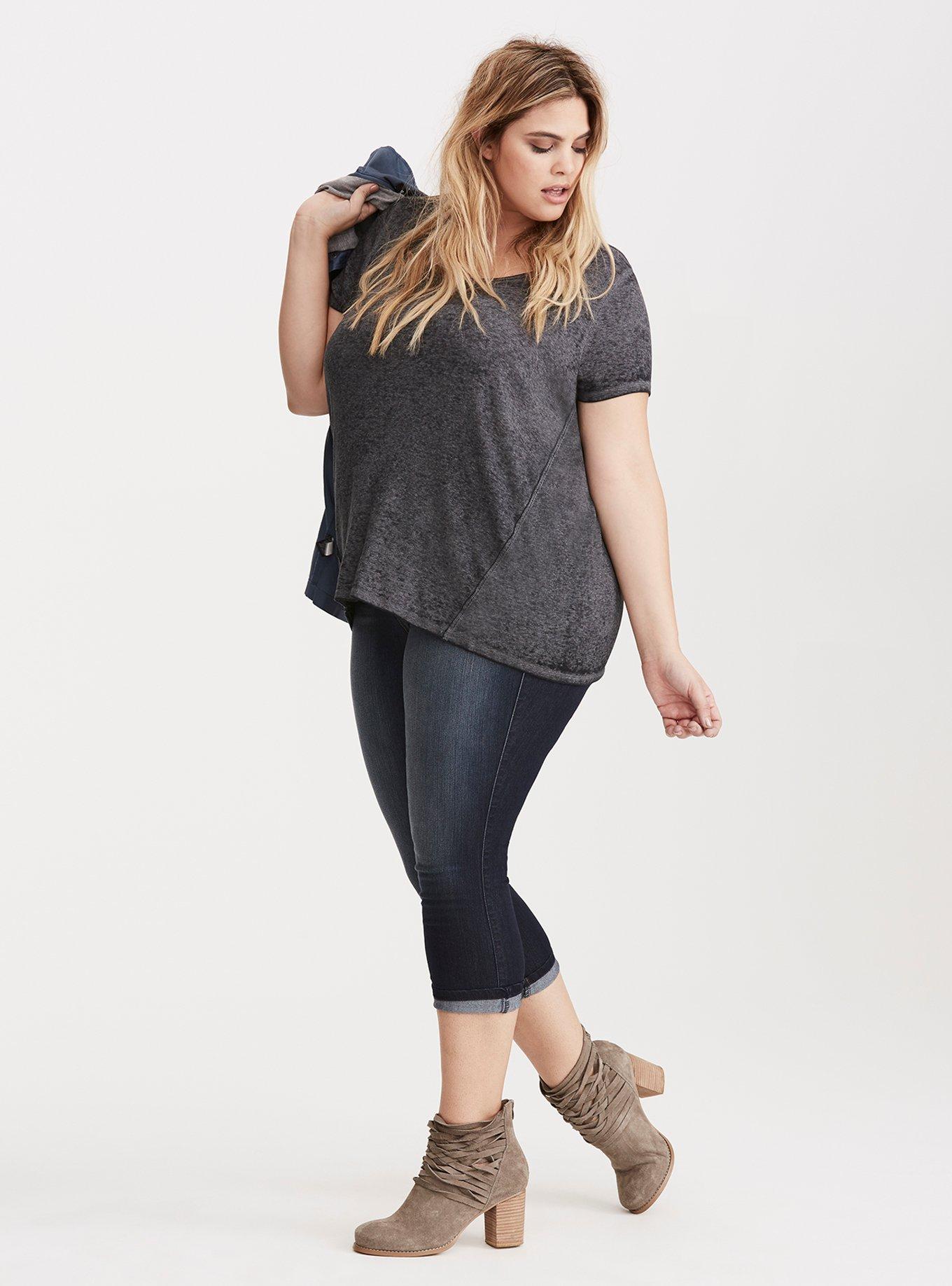 Plus Size Burnout Ribbed Knit Tee, NONEC, alternate