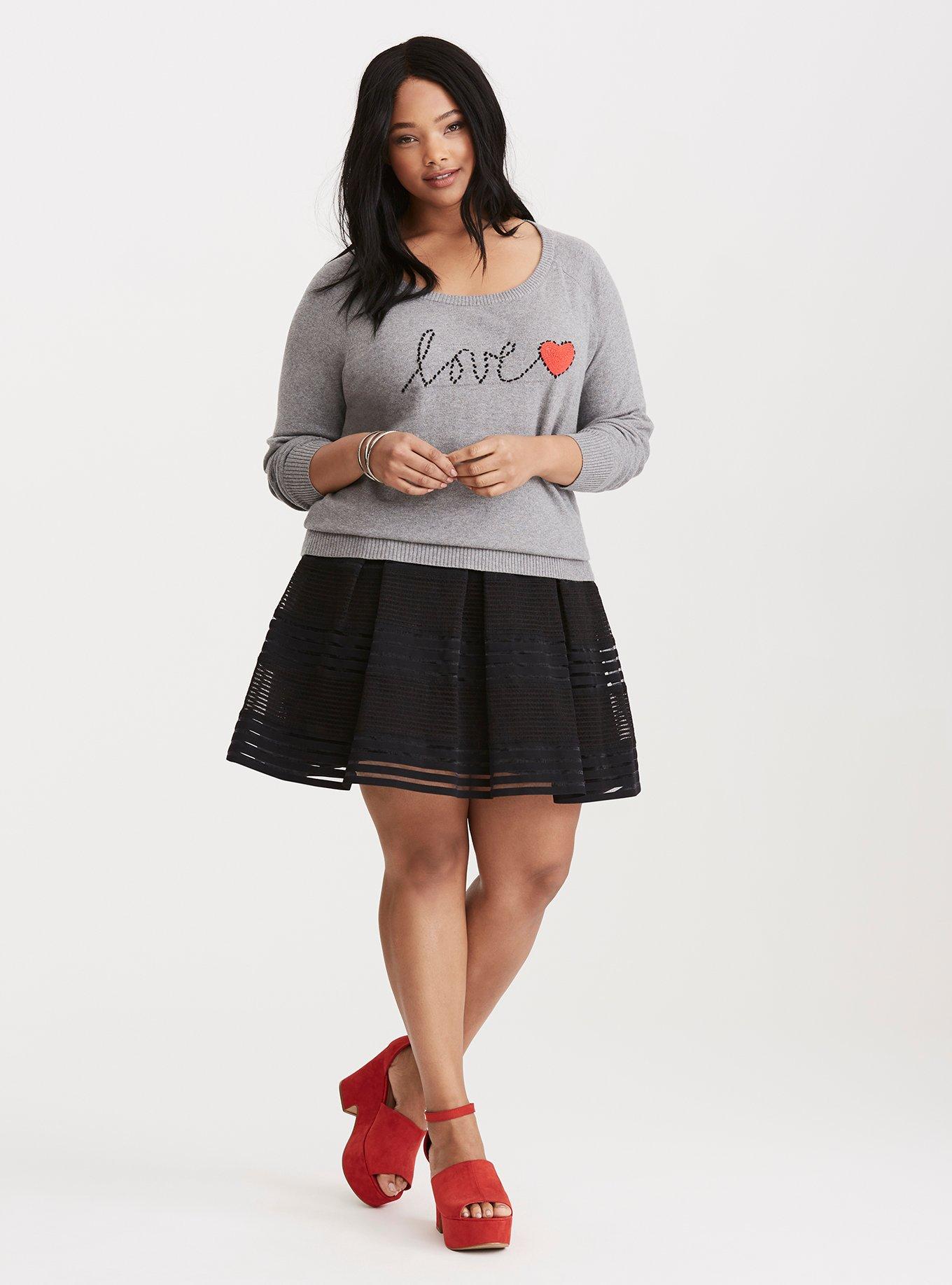 Plus Size Love Intarsia Sweater, HEATHER GREY, alternate