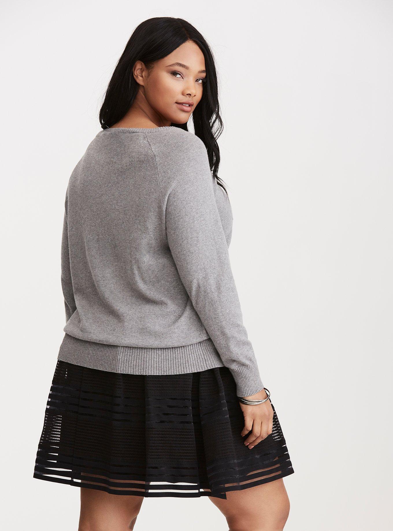 Plus Size Love Intarsia Sweater, HEATHER GREY, alternate