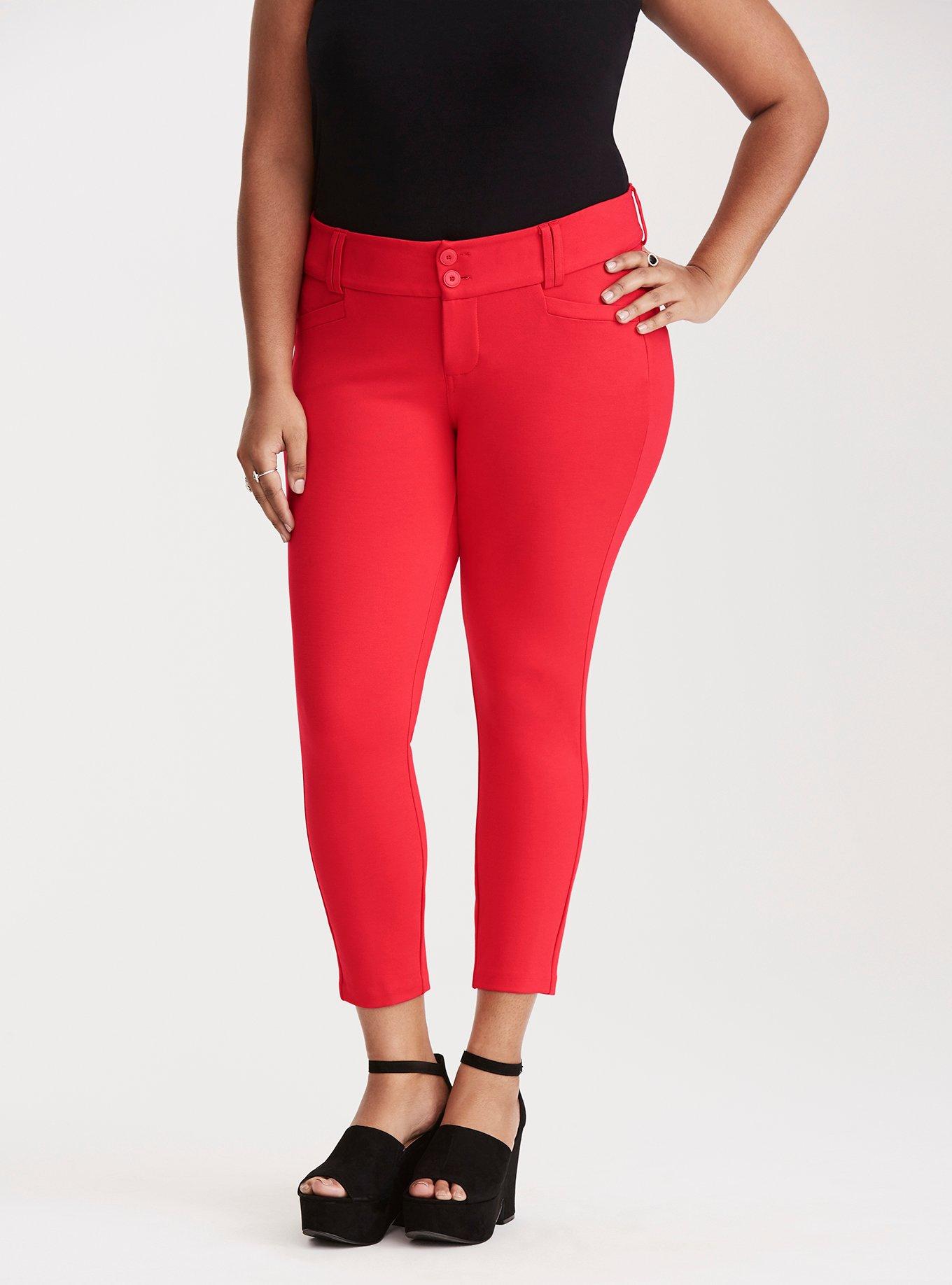 Cropped Trouser Pant - Red All-Nighter Ponte, HIBSISCUS, hi-res