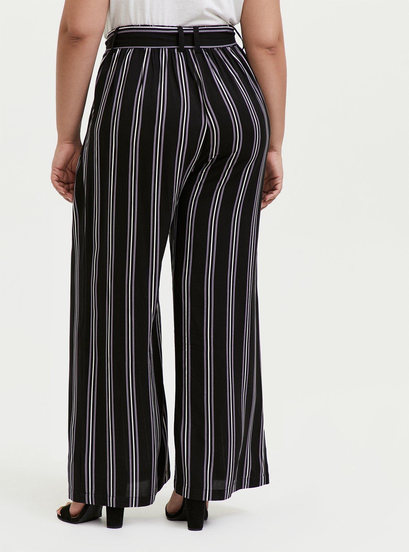 Pull-On Wide Leg Challis High-Rise Tie-Front Pant, BLACK STRIPE, alternate