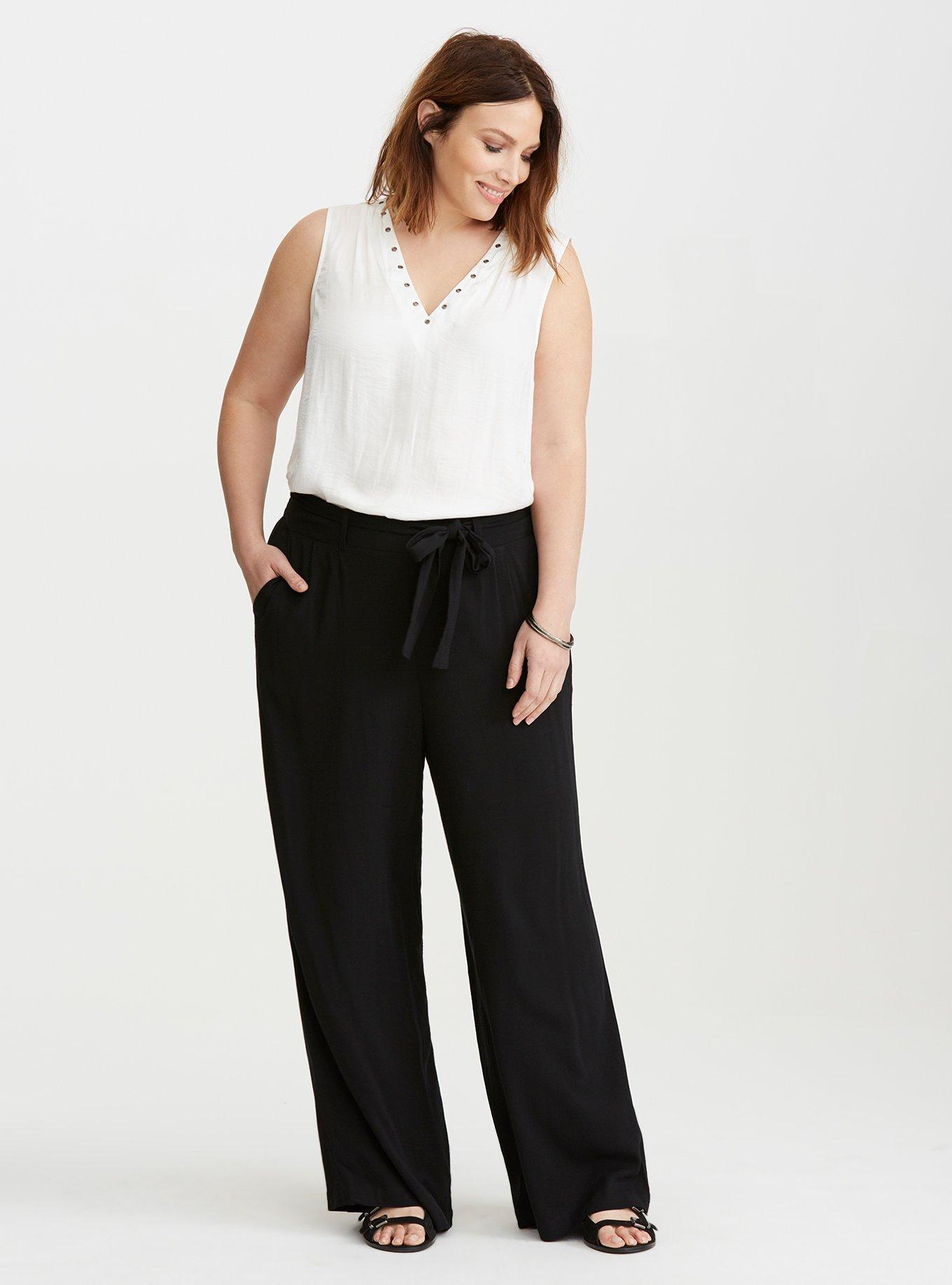 Plus Size - Pull-On Wide Leg Challis High-Rise Tie-Front Pant - Torrid