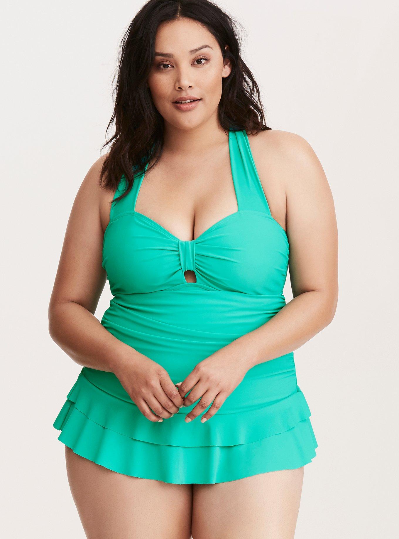 Ruffle Skirt One Piece Swim Dress, , hi-res