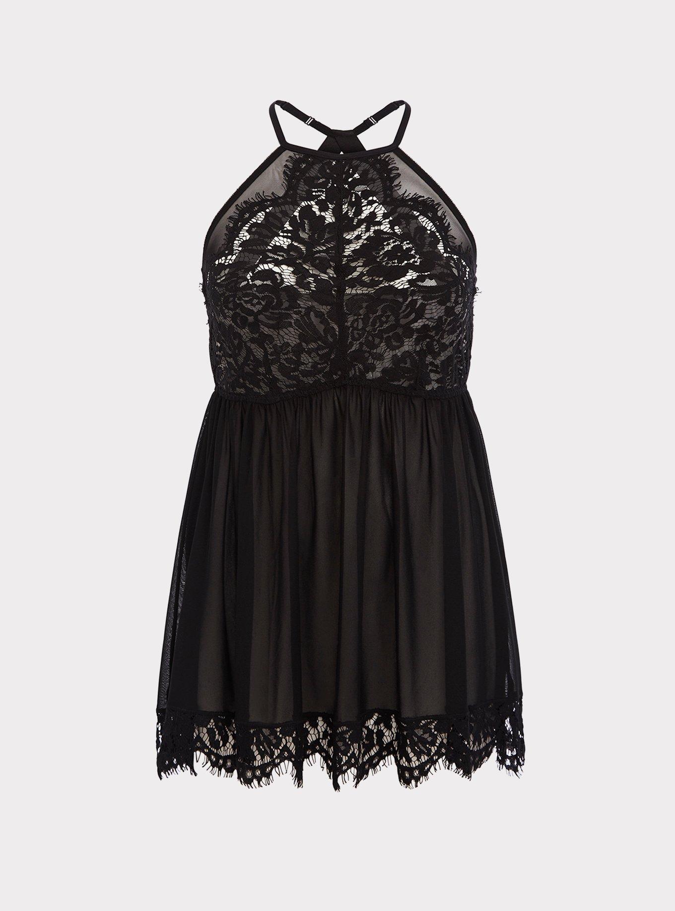 Plus Size Lace Keyhole Front Halter Babydoll With G-String main image 1