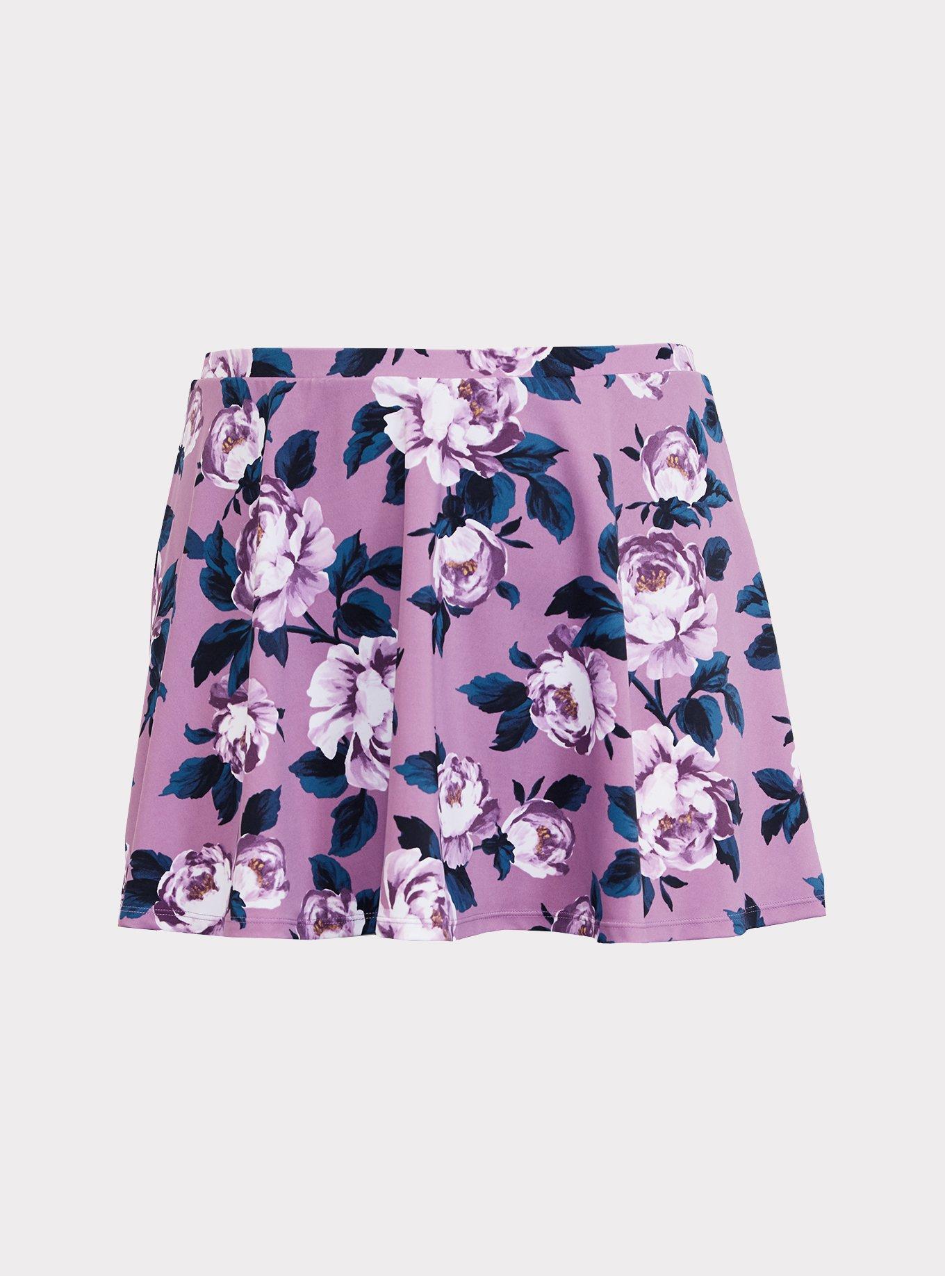 Plus Size High-Rise Long Skater Swim Skirt With Brief, LAVENDER FLORAL, hi-res