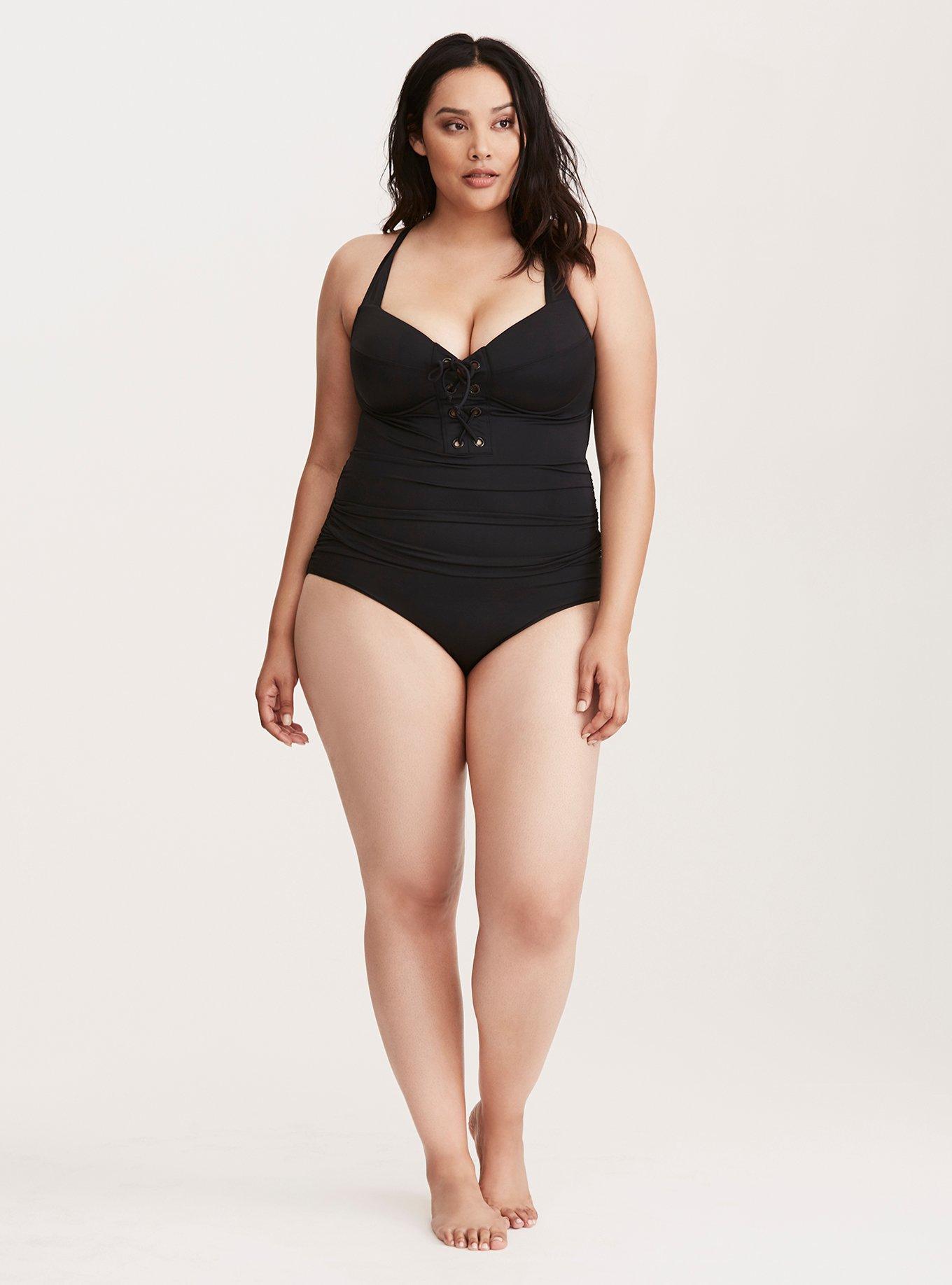Underwire Lace-Up One Piece Swimsuit, , alternate