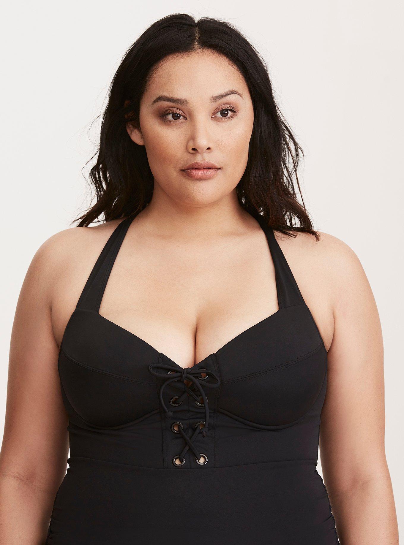 Underwire Lace-Up One Piece Swimsuit, , alternate