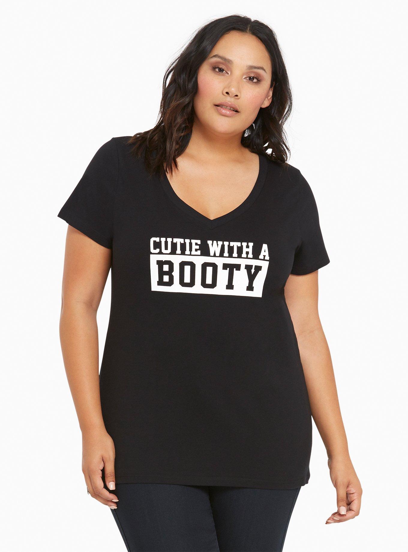 Cutie Booty V-Neck Tee, DEEP BLACK, alternate