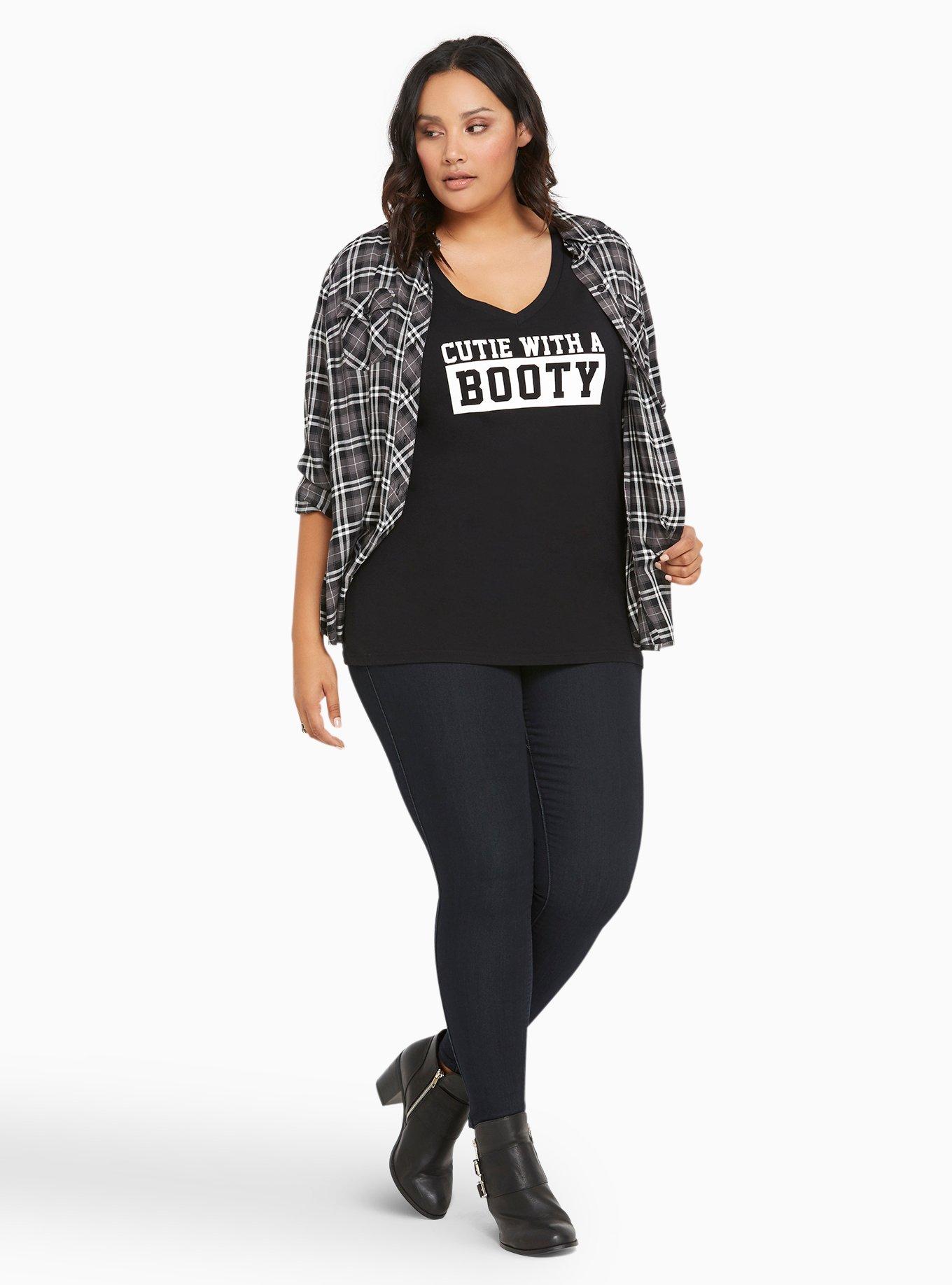 Cutie Booty V-Neck Tee, DEEP BLACK, alternate